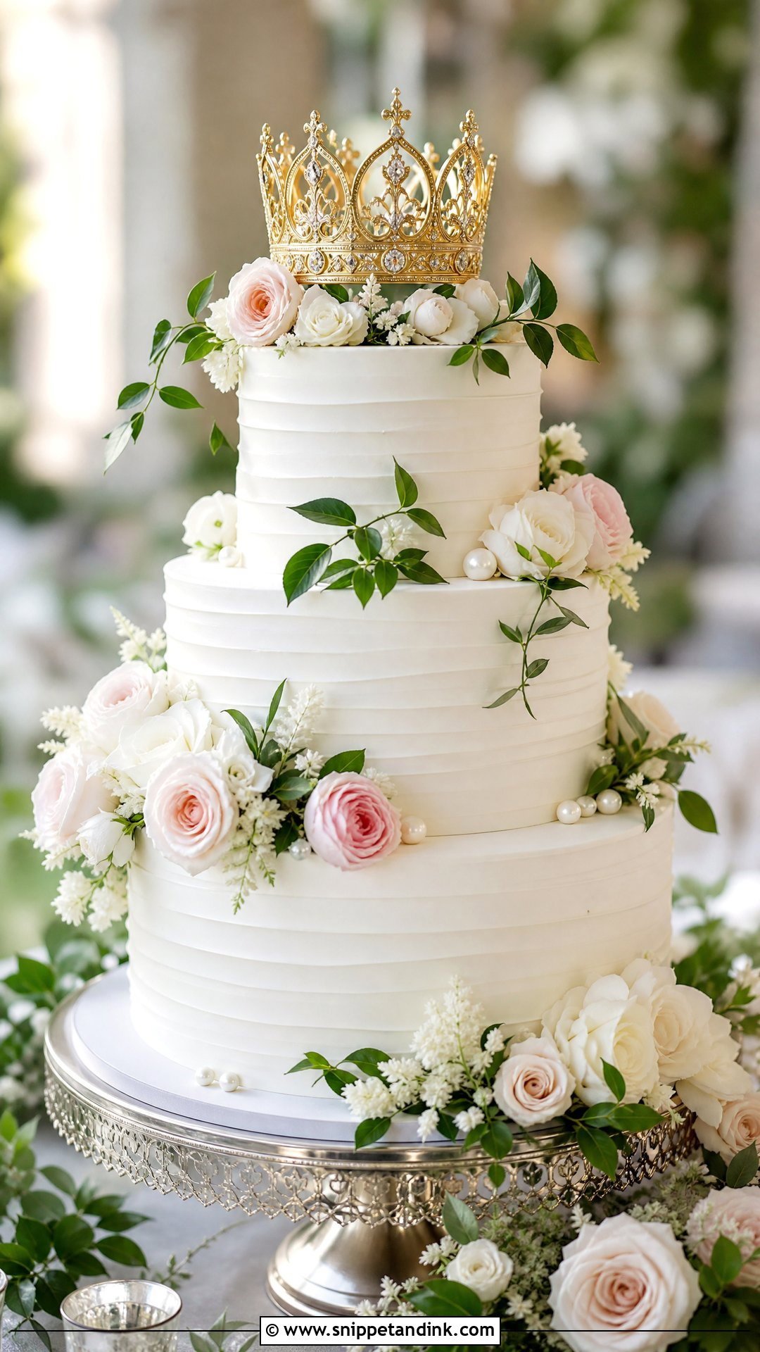 Crown Cake With Fresh Flowers - Snippet and Ink - 35 Crown Cake Ideas for Wedding