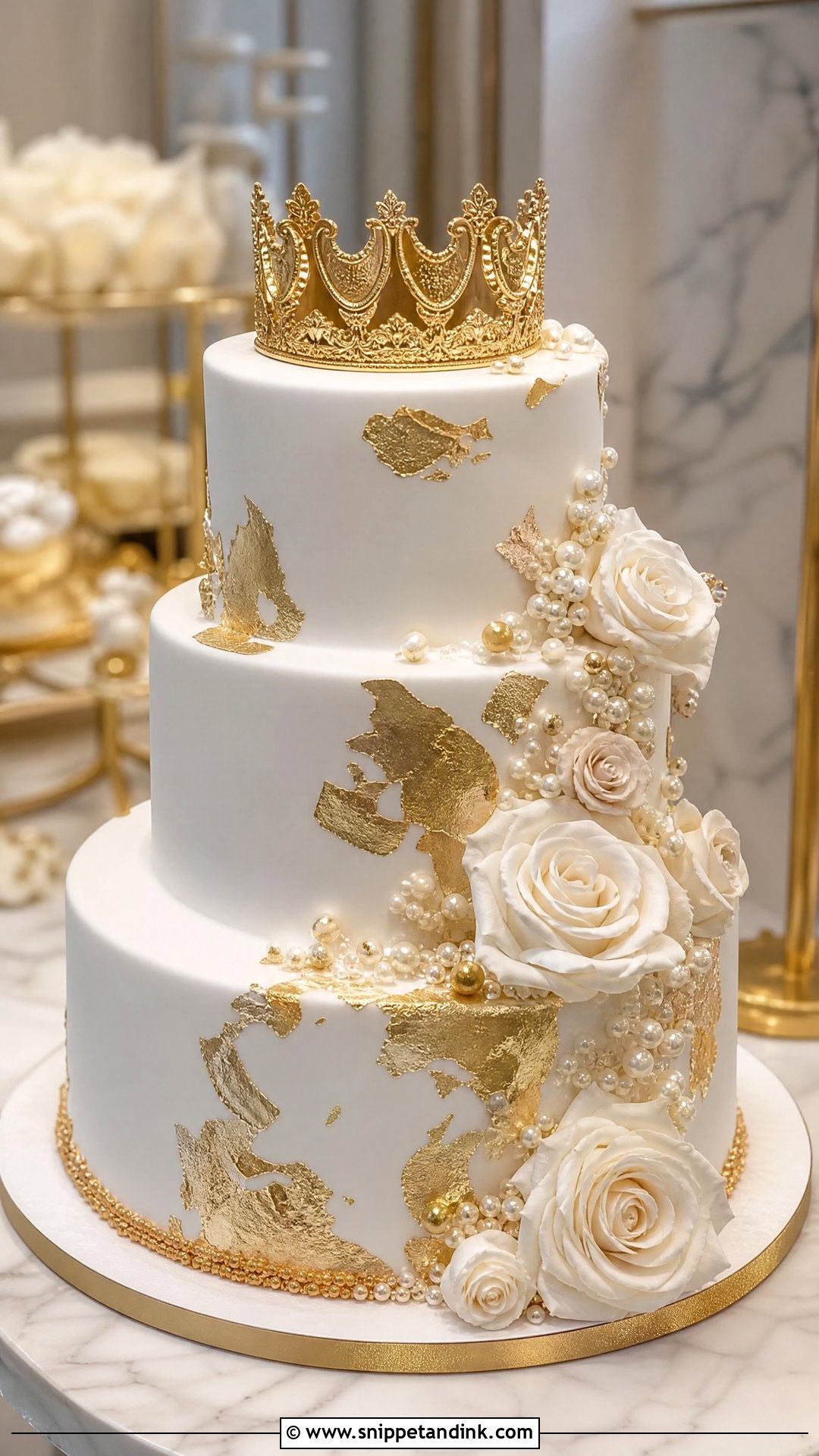 Crown Cake With Gold Leaf - Snippet and Ink - 35 Crown Cake Ideas for Wedding