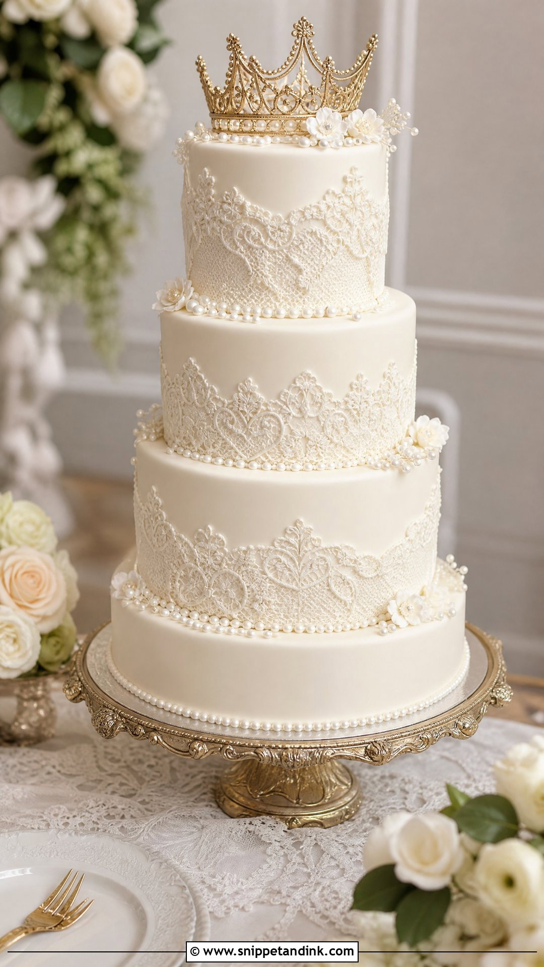 Crown Cake With Lace - Snippet and Ink - 35 Crown Cake Ideas for Wedding