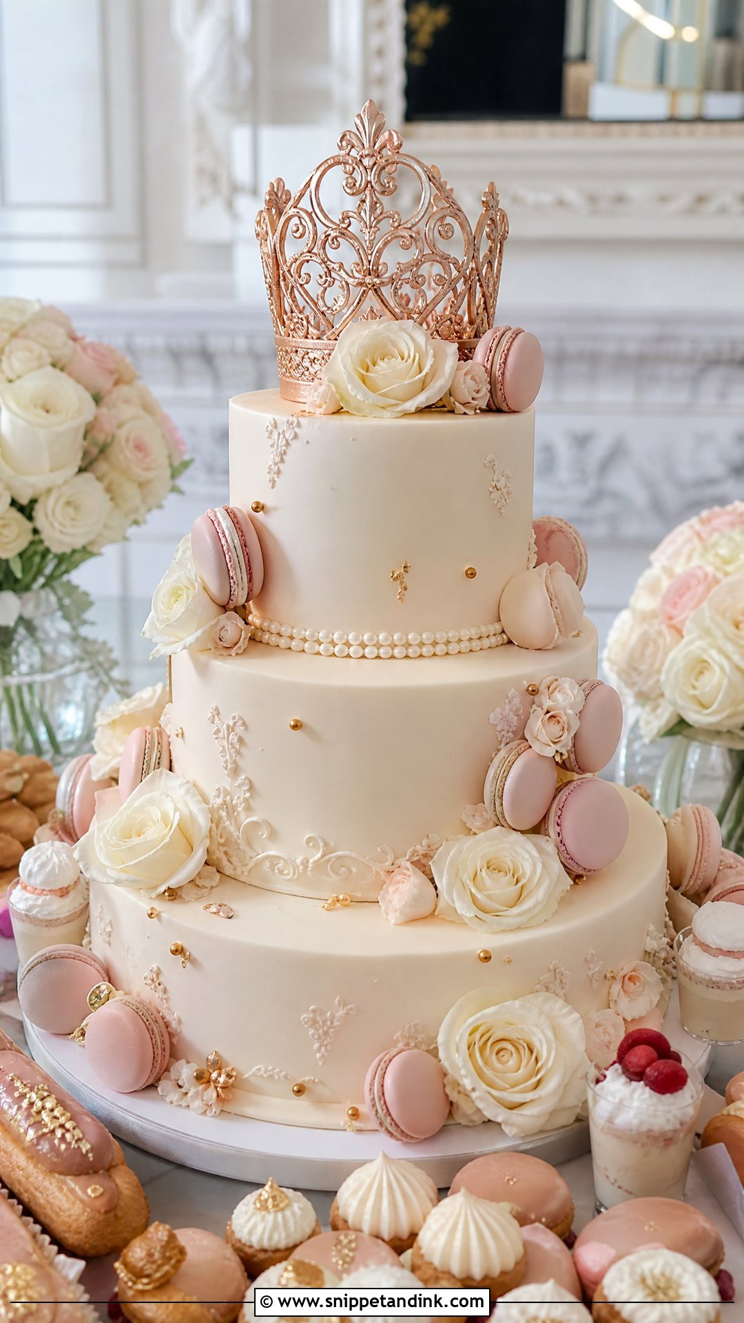Crown Cake With Macarons - Snippet and Ink - 35 Crown Cake Ideas for Wedding