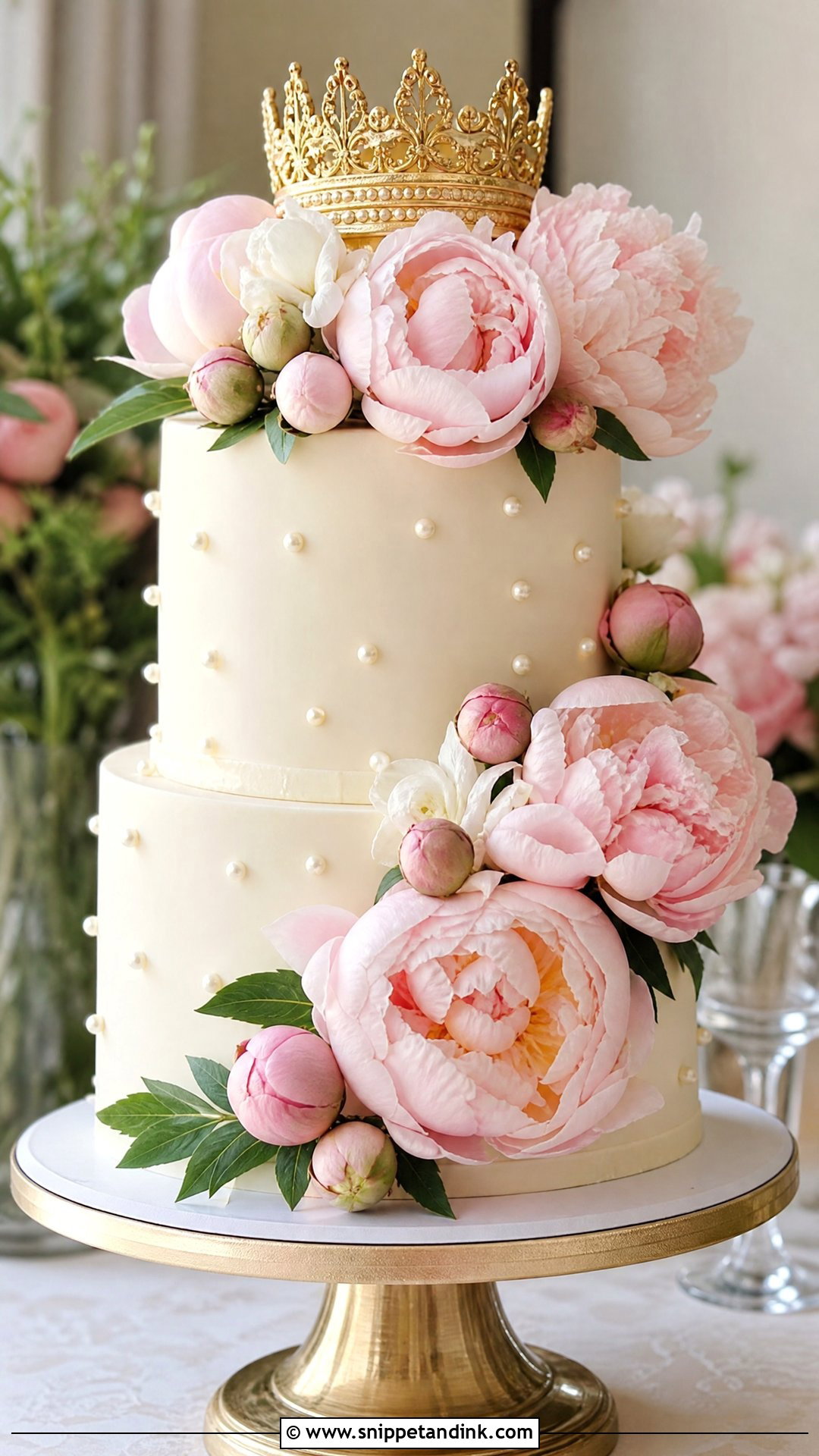 Crown Cake With Peonies - Snippet and Ink - 35 Crown Cake Ideas for Wedding