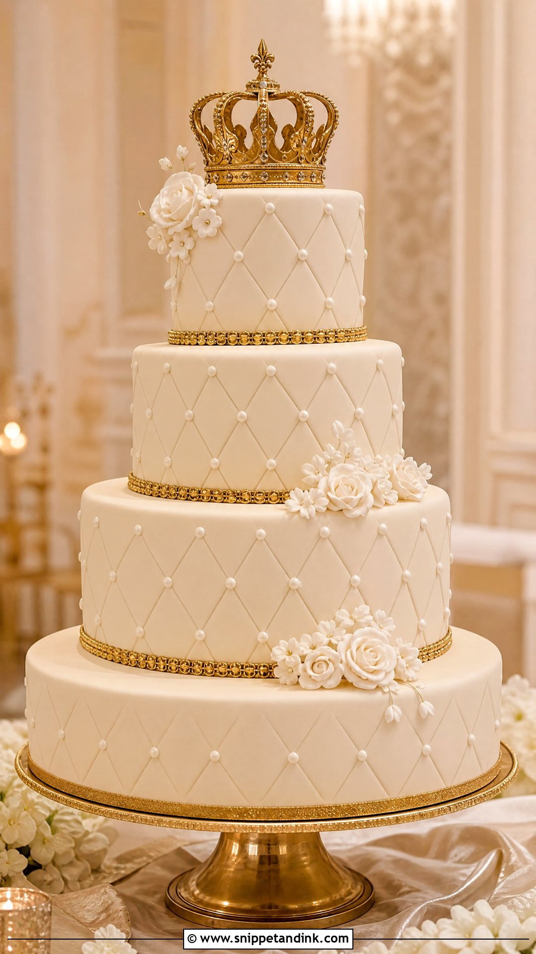Crown Cake With Quilted Pattern - Snippet and Ink - 35 Crown Cake Ideas for Wedding