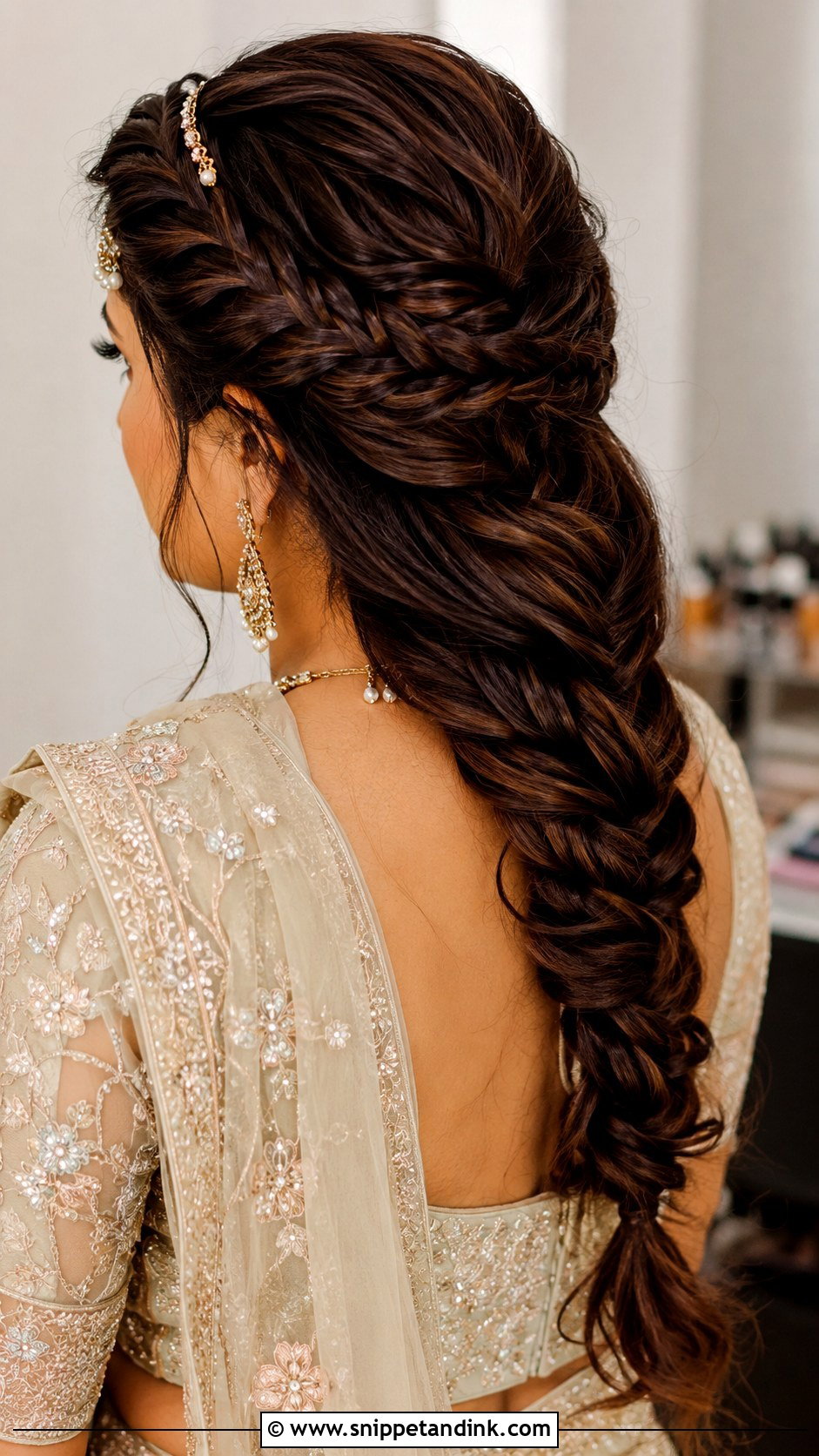 Crown Fishtail Braid For Indian Wedding - Snippet and Ink - 20 Indian Wedding Fish Braid Hairstyles