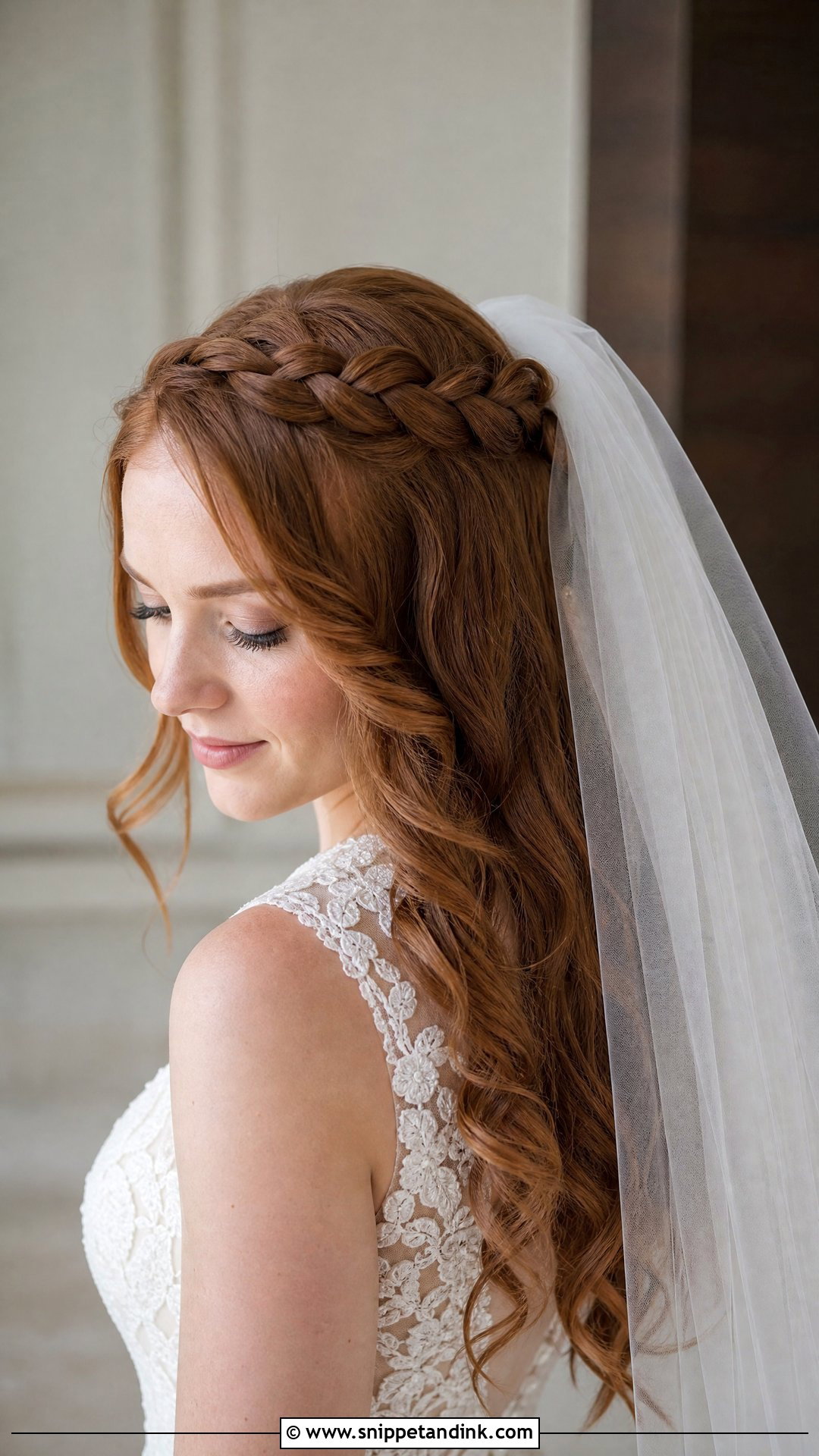 Crown Waterfall Braid With Veil - Snippet and Ink - 20 Waterfall Braid Wedding Hair Ideas