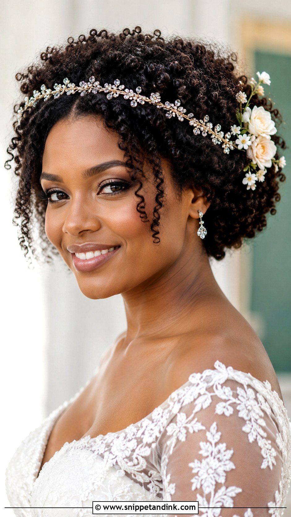 Crowned Curls With Halo - Snippet and Ink - 20 Black Hair Wedding Hairstyles