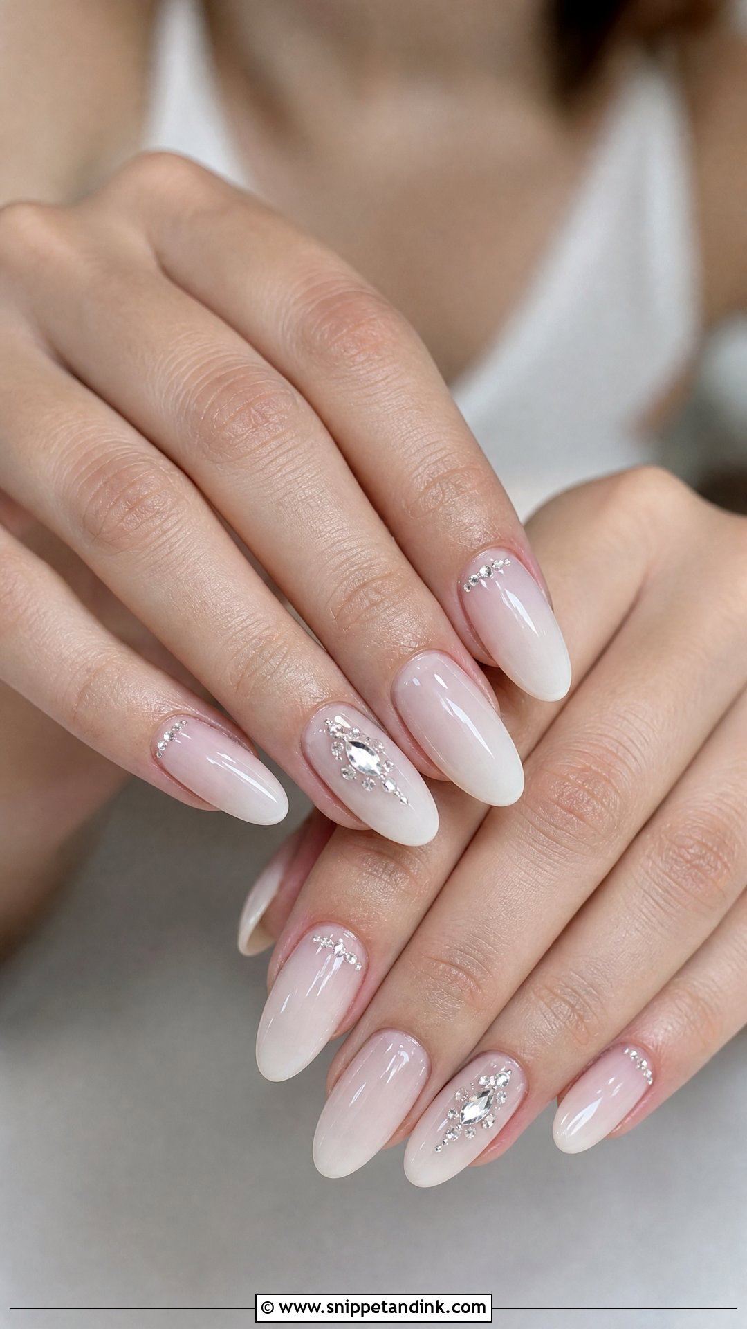 Crystal Accent Wedding Nails - Snippet and Ink - 25 Wedding Nail Art Design Ideas