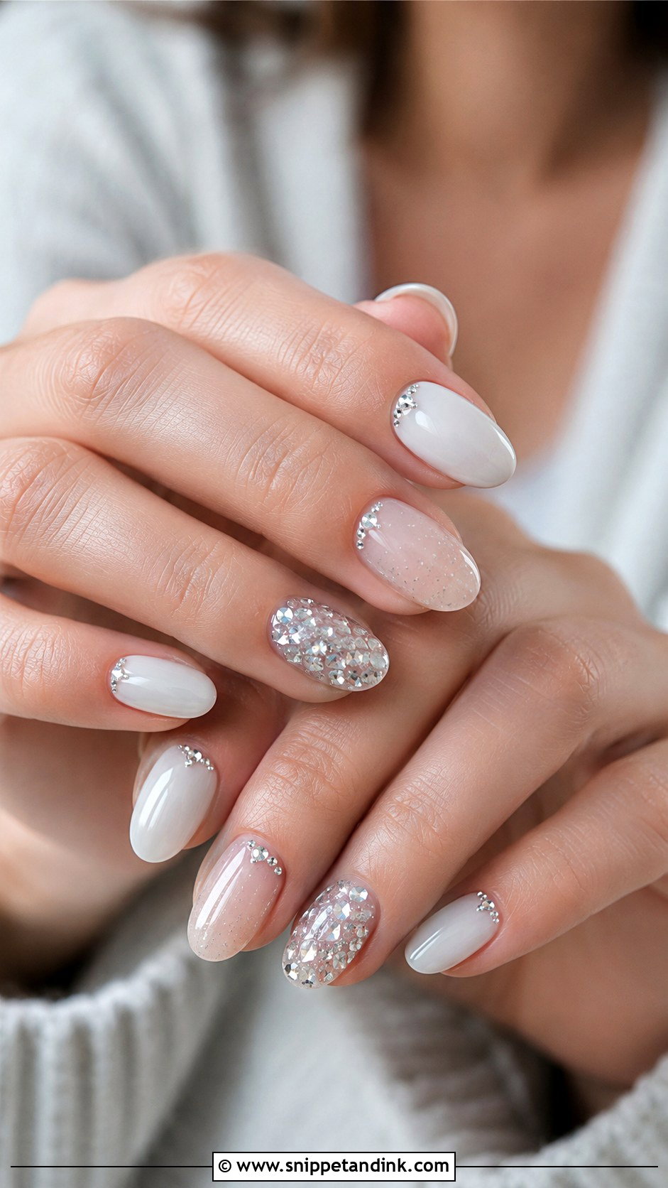 Crystal Accent Winter Wedding Nails - Snippet and Ink - 20 Winter Wedding Nails for Bride