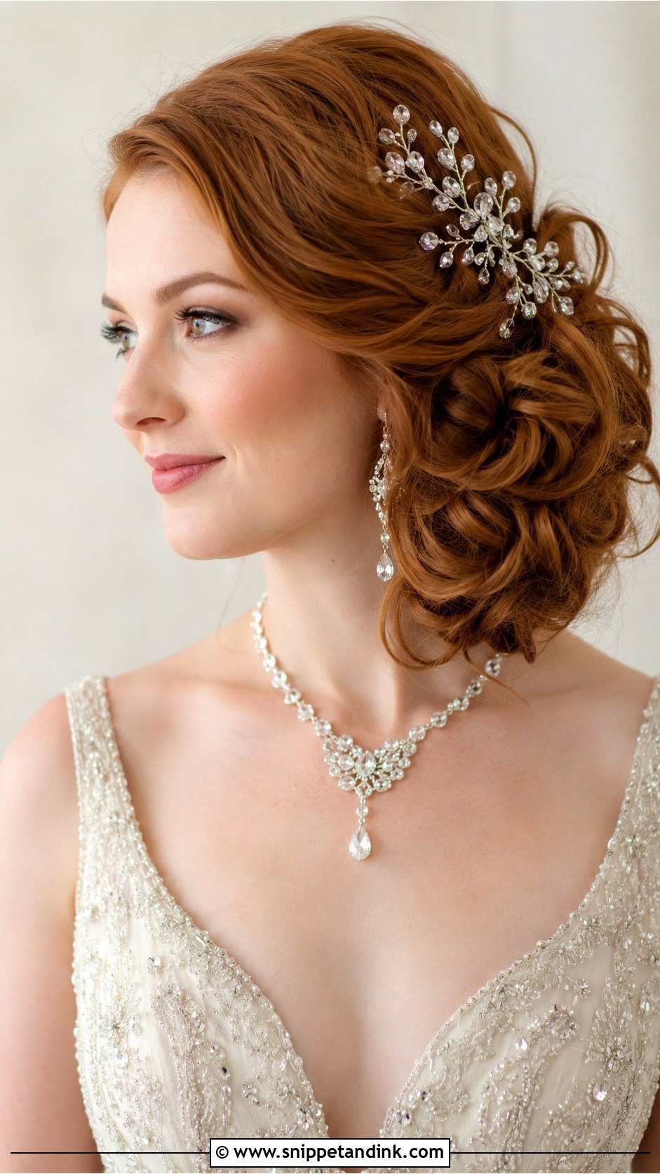 Crystal Accented Side Updo - Snippet and Ink - 25 Side Updo Wedding Hair Ideas