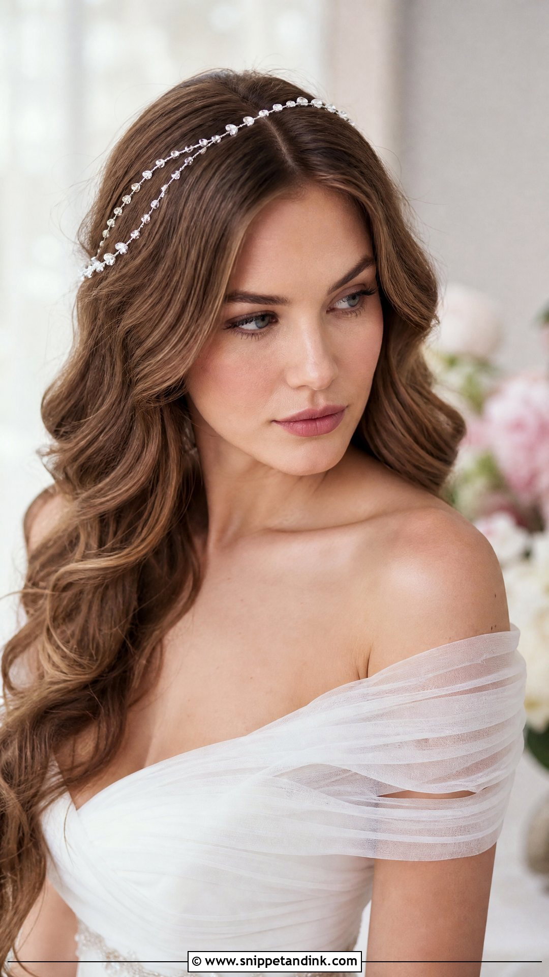 Crystal Bridal Hair Chain With Soft Waves - Snippet and Ink - 15 Bridal Hair Chain Ideas