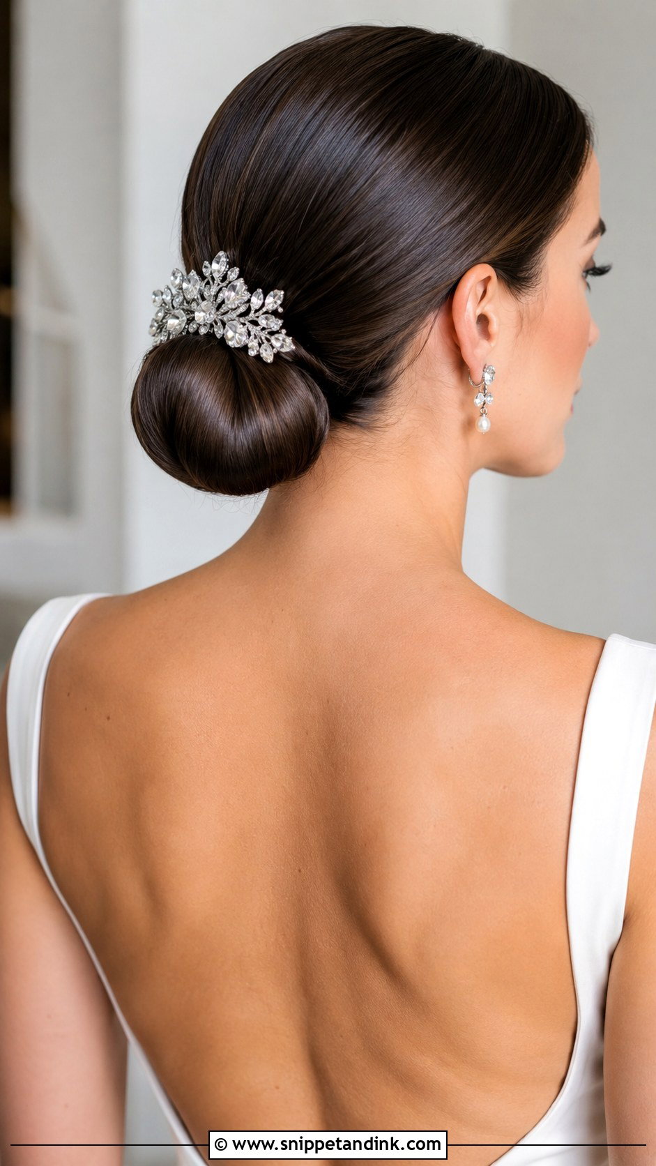 Crystal Comb With Sleek Bun - Snippet and Ink - 20 Bridal Hair Comb Ideas
