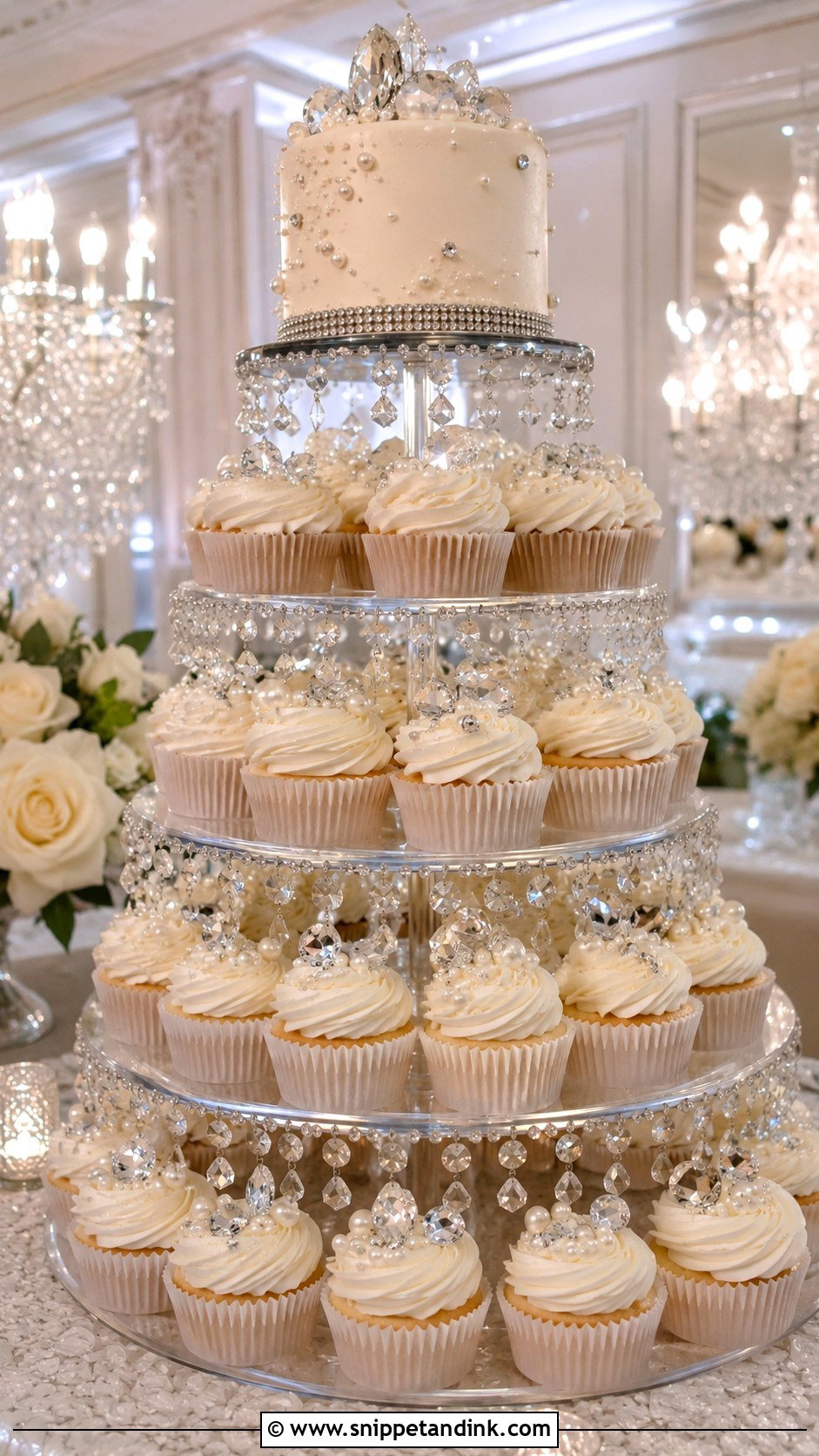 Crystal Cupcake Wedding Cake Tower - Snippet and Ink - 25 Elegant Cupcake Wedding Cake Ideas