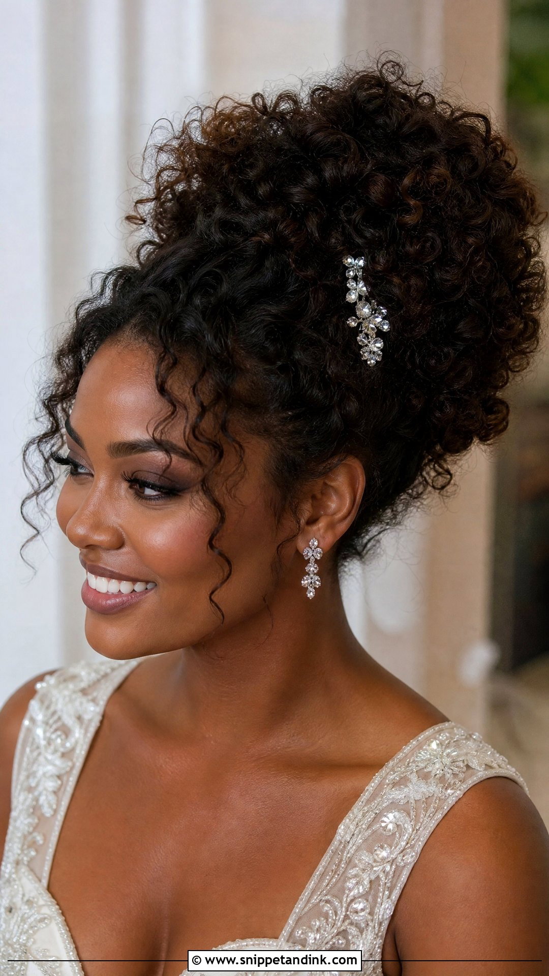 Crystal Hair Clip With Curly Updo - Snippet and Ink - 20 Wedding Hair Clips Ideas