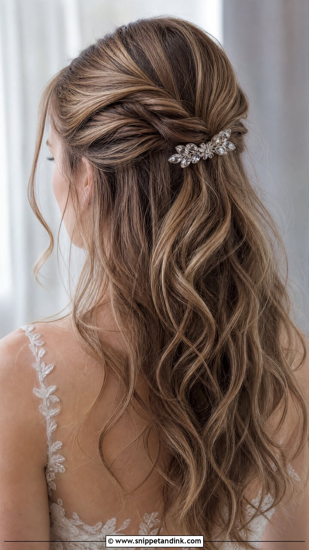Crystal Hair Clip With Twisted Half Up - Snippet and Ink - 20 Wedding Hair Clips Ideas