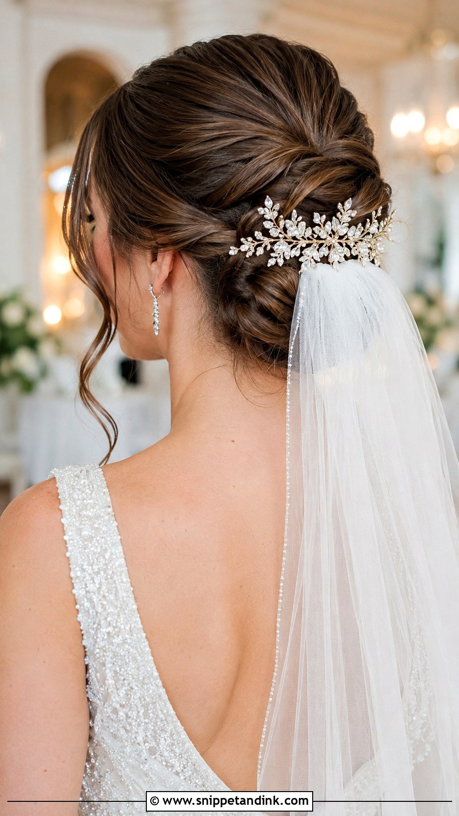 Crystal Hair Pins With an Updo and Veil - Snippet and Ink - 20 Bridal Hair Pin Ideas