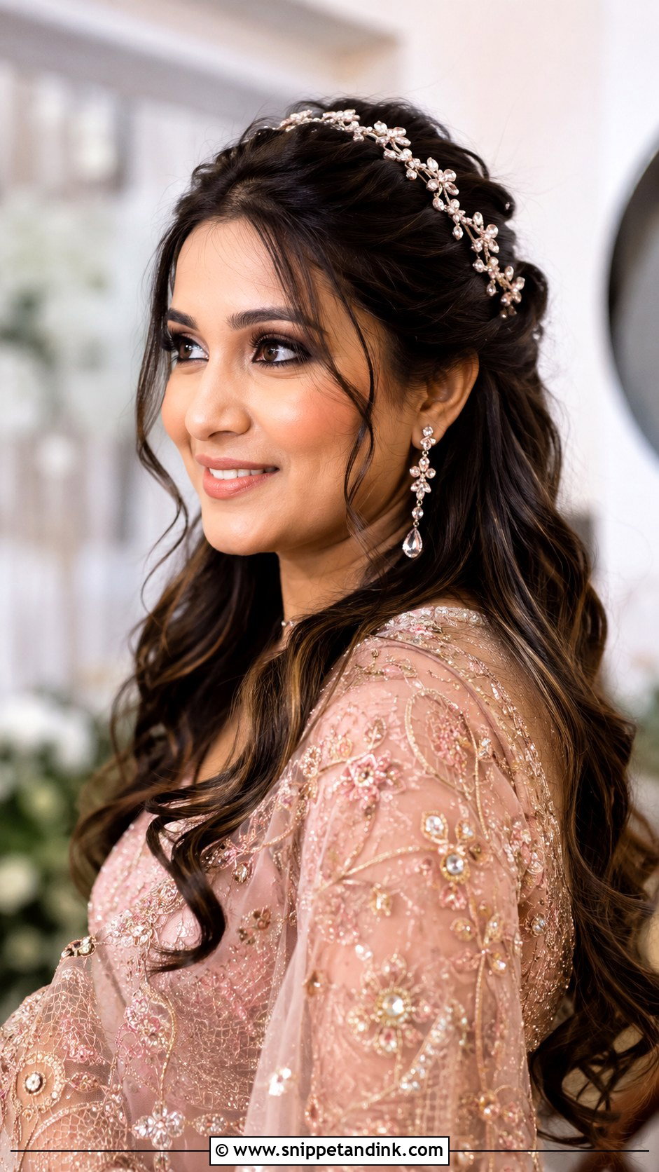 Crystal Hair Vine With Half Up Bridal Hair - Snippet and Ink - 15 Indian Bridal Hair Accessories