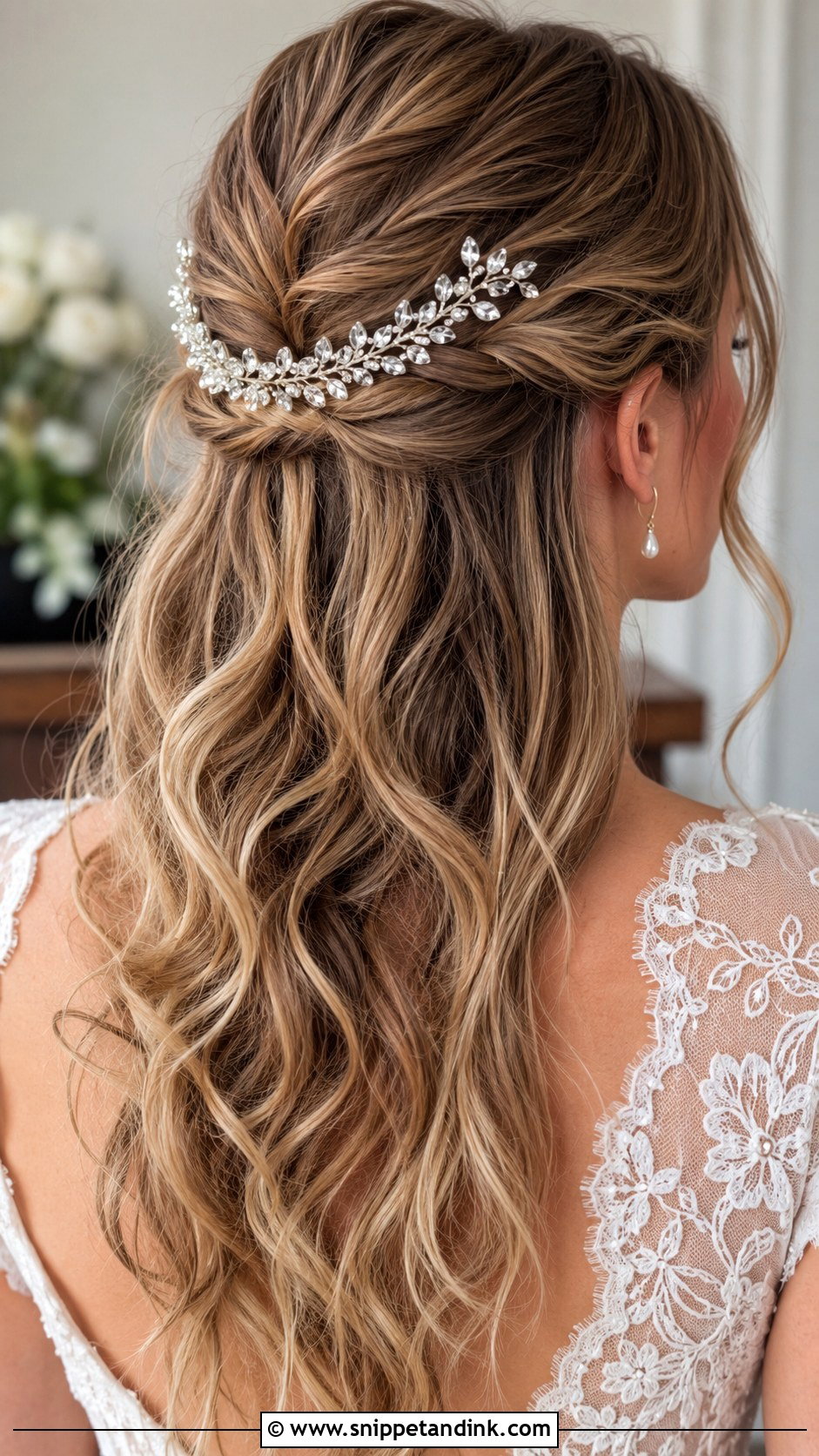 Crystal Hair Vine With Half Up Half Down - Snippet and Ink - 20 Bridal Hair Vine Ideas
