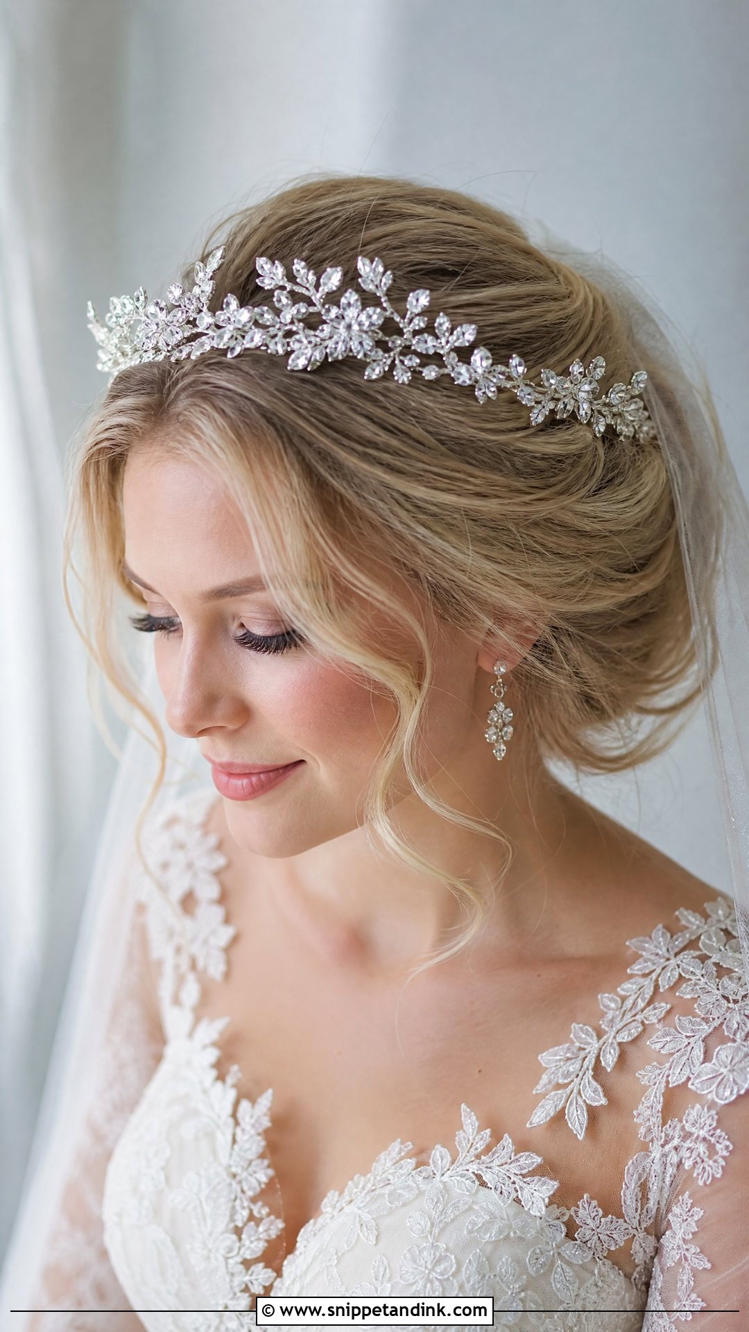 Crystal Halo Crown With Soft Updo - Snippet and Ink - 15 Bride Hair Crown Ideas