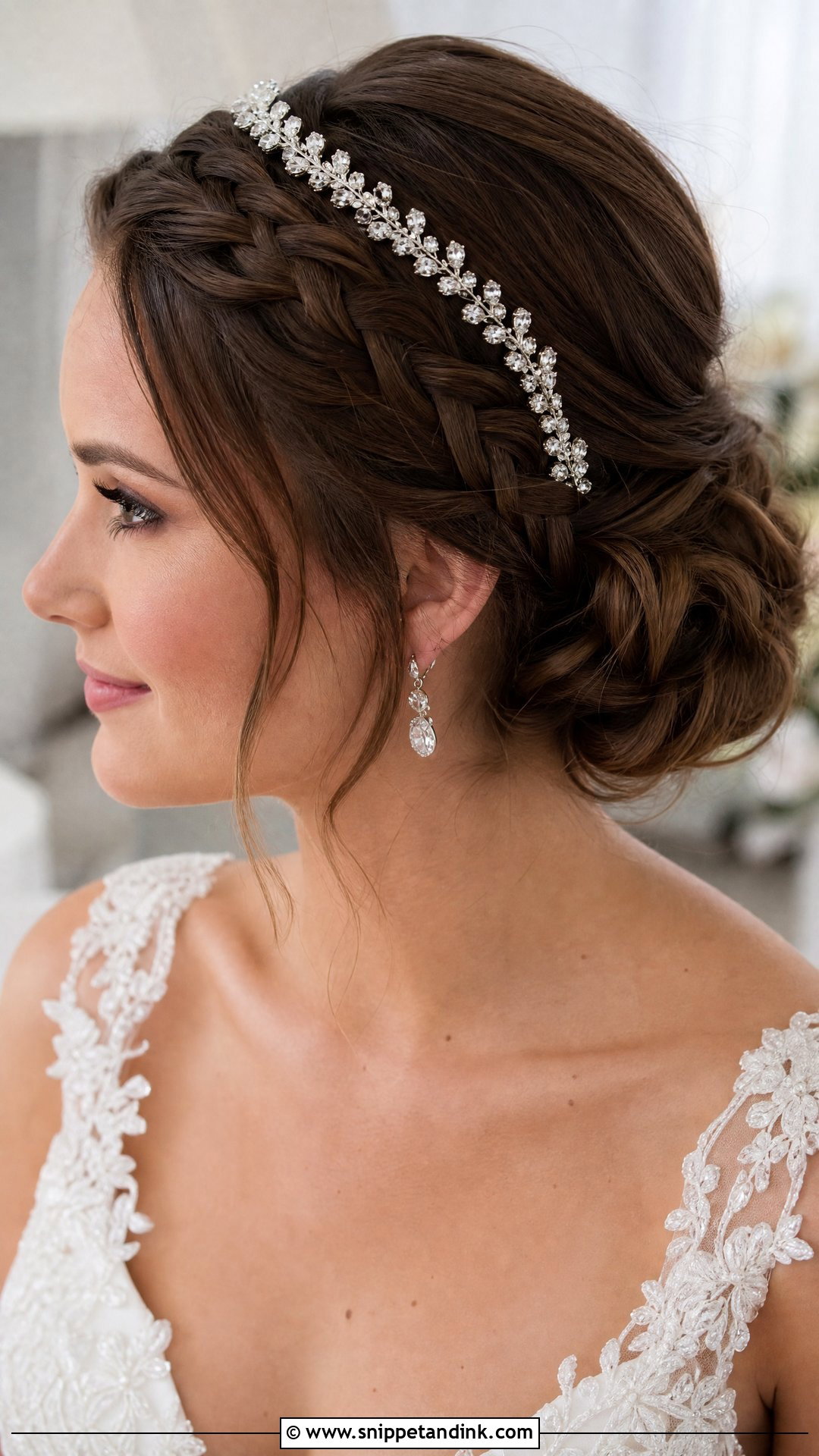 Crystal Headband With Braided Updo - Snippet and Ink - 20 Bridal Hair Headband Ideas