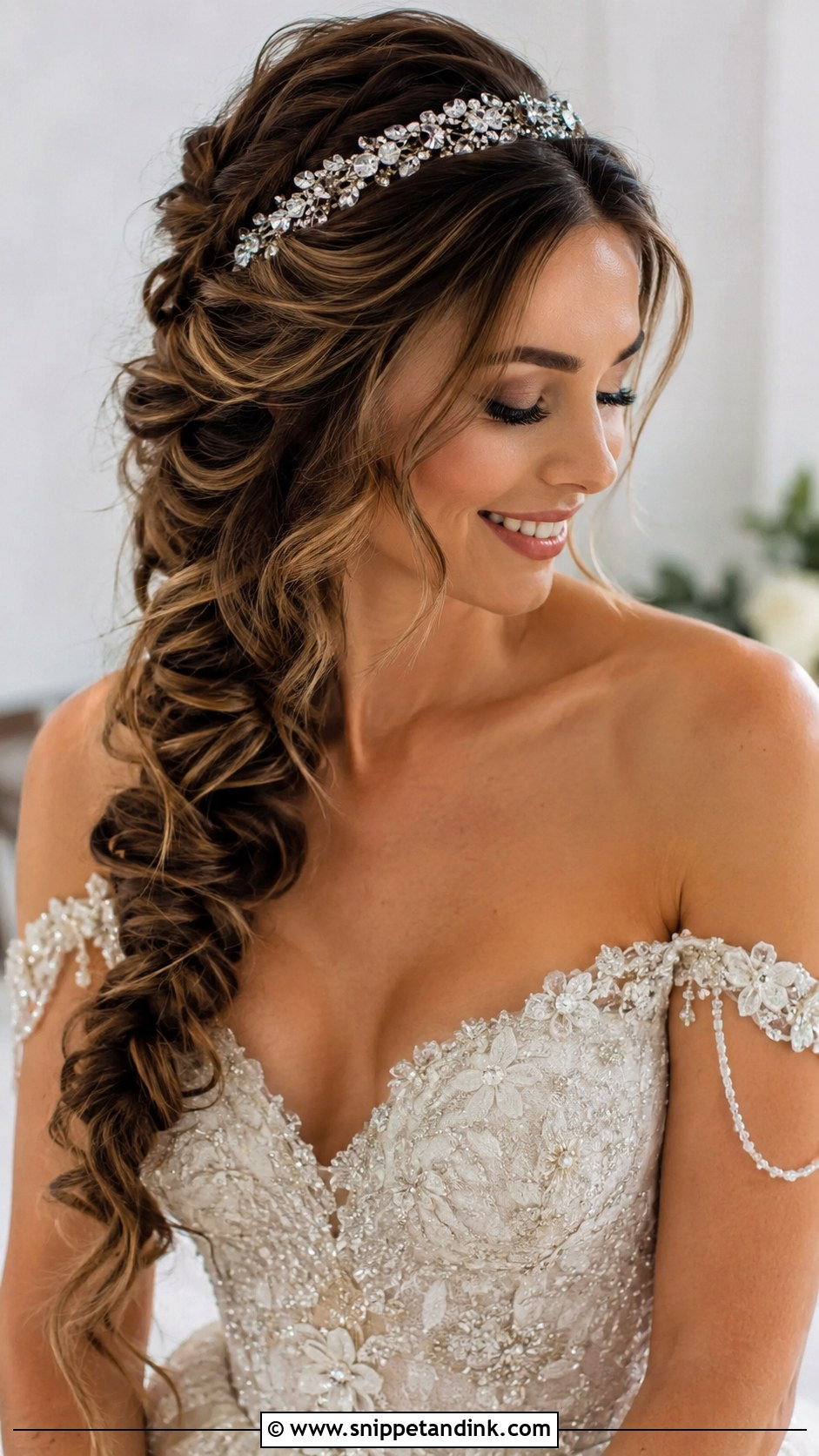 Crystal Headband With Fishtail Braid - Snippet and Ink - 25 Wedding Hair with Headband Ideas