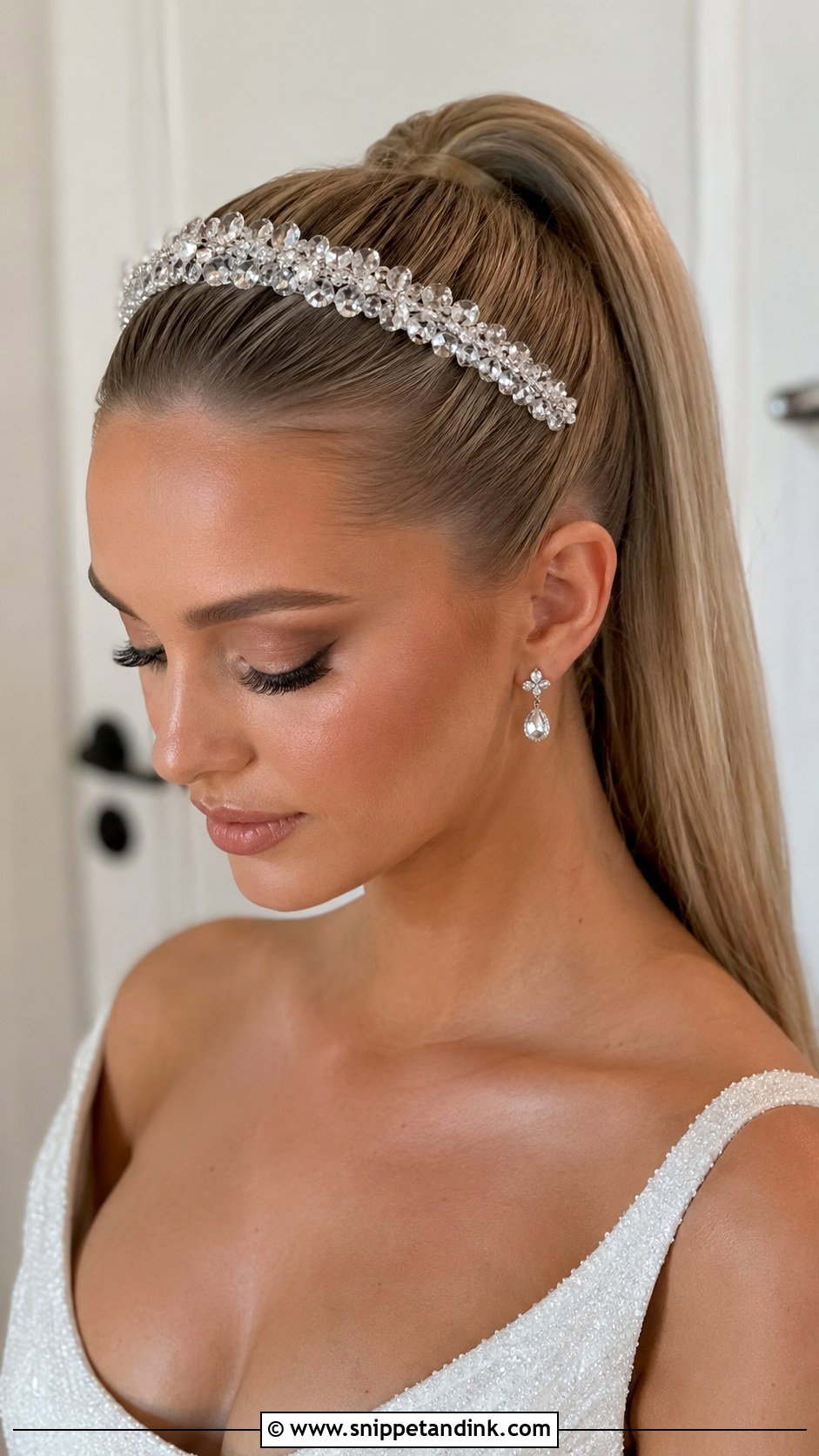 Crystal Headband With High Ponytail - Snippet and Ink - 20 Wedding Hair Headband Ideas