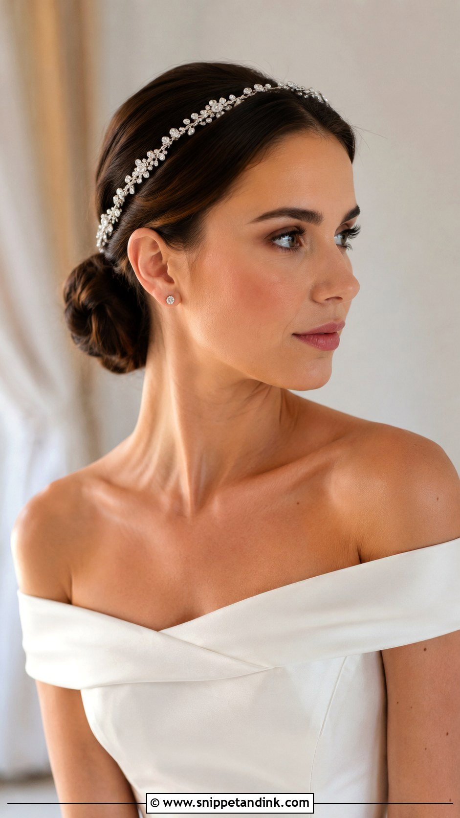 Crystal Headband With Low Side Bun - Snippet and Ink - 25 Wedding Hair with Headband Ideas