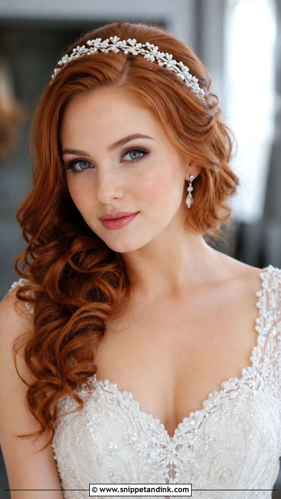 Crystal Headband With Side Swept Curls - Snippet and Ink - 20 Wedding Hair Headband Ideas