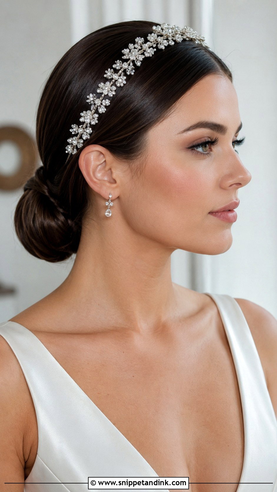 Crystal Headband With Sleek Bun - Snippet and Ink - 25 Wedding Hair with Headband Ideas