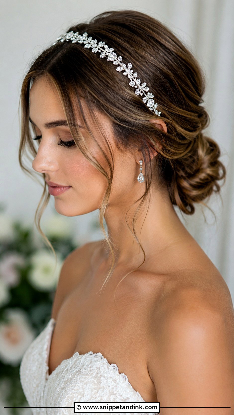 Crystal Headband With Soft Chignon - Snippet and Ink - 20 Wedding Hair Headband Ideas