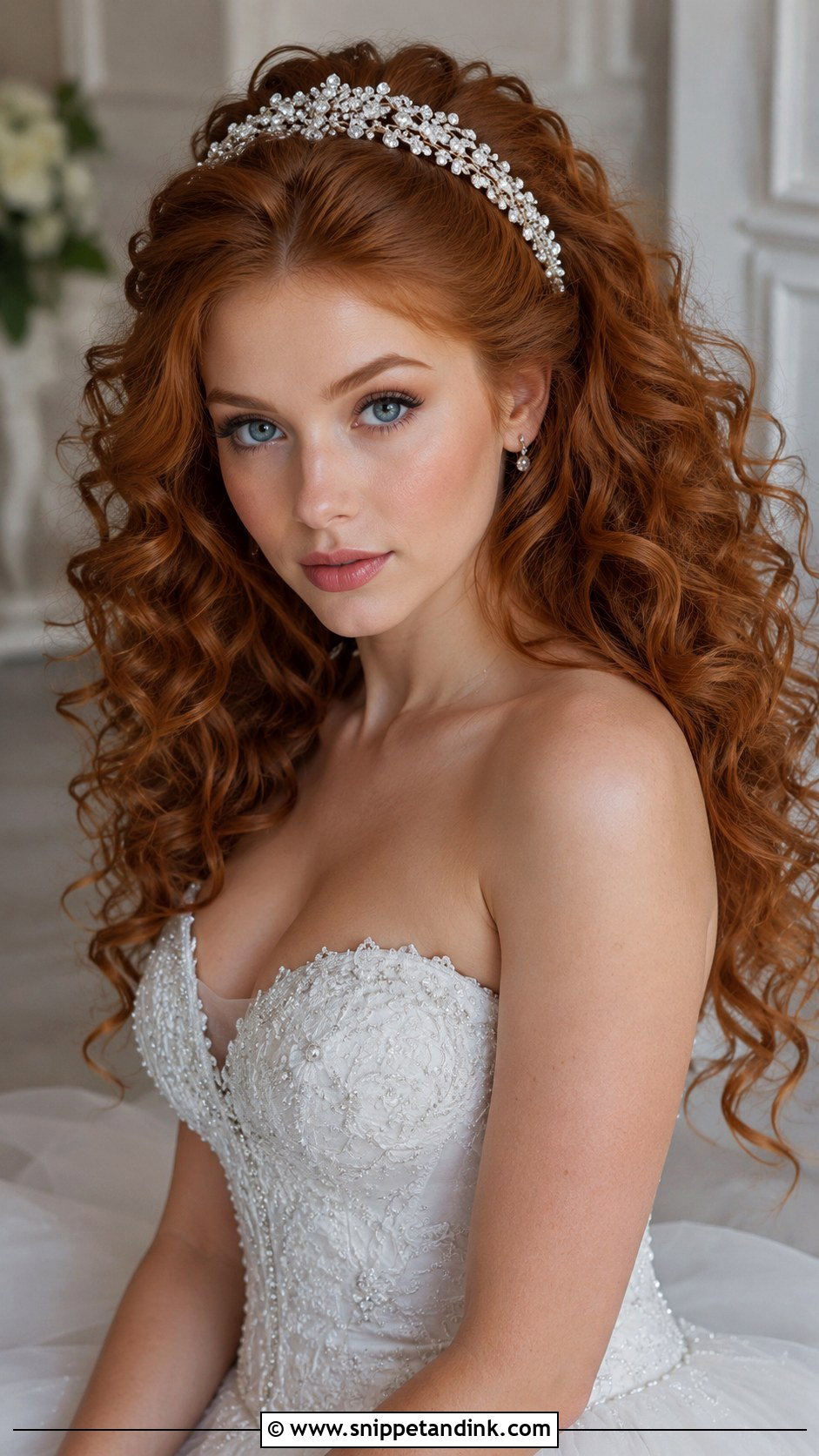 Crystal Headband With Voluminous Curls - Snippet and Ink - 20 Wedding Hair Headband Ideas