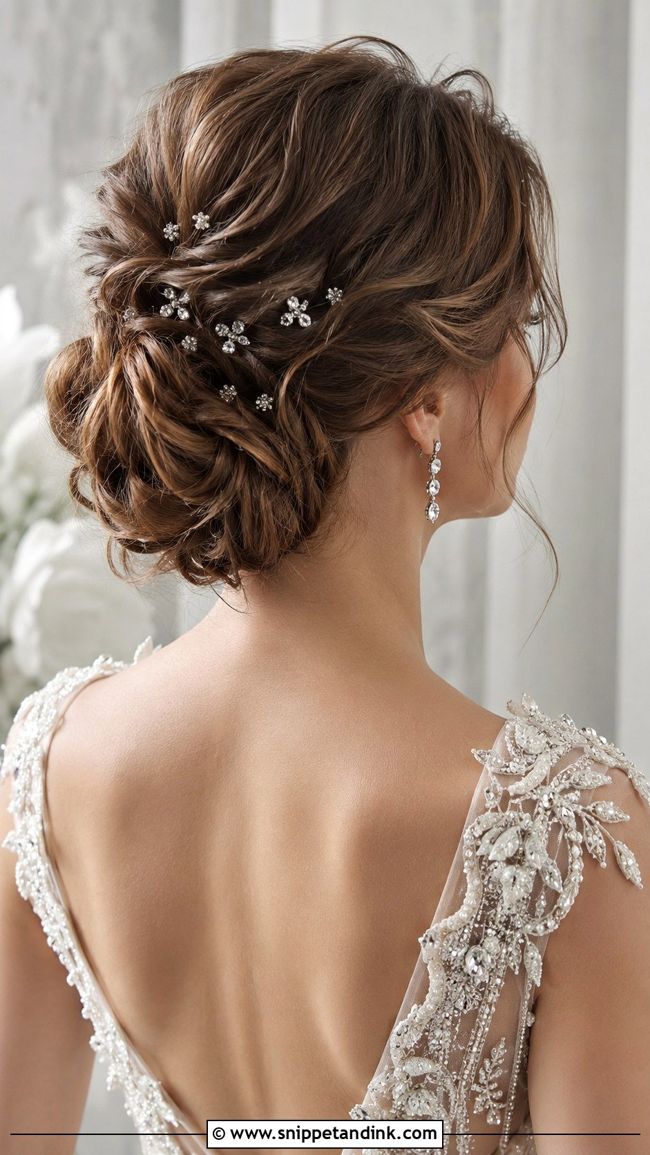 Crystal Pin Short Hair Updo - Snippet and Ink - 20 Short Hair Updo for Wedding Ideas