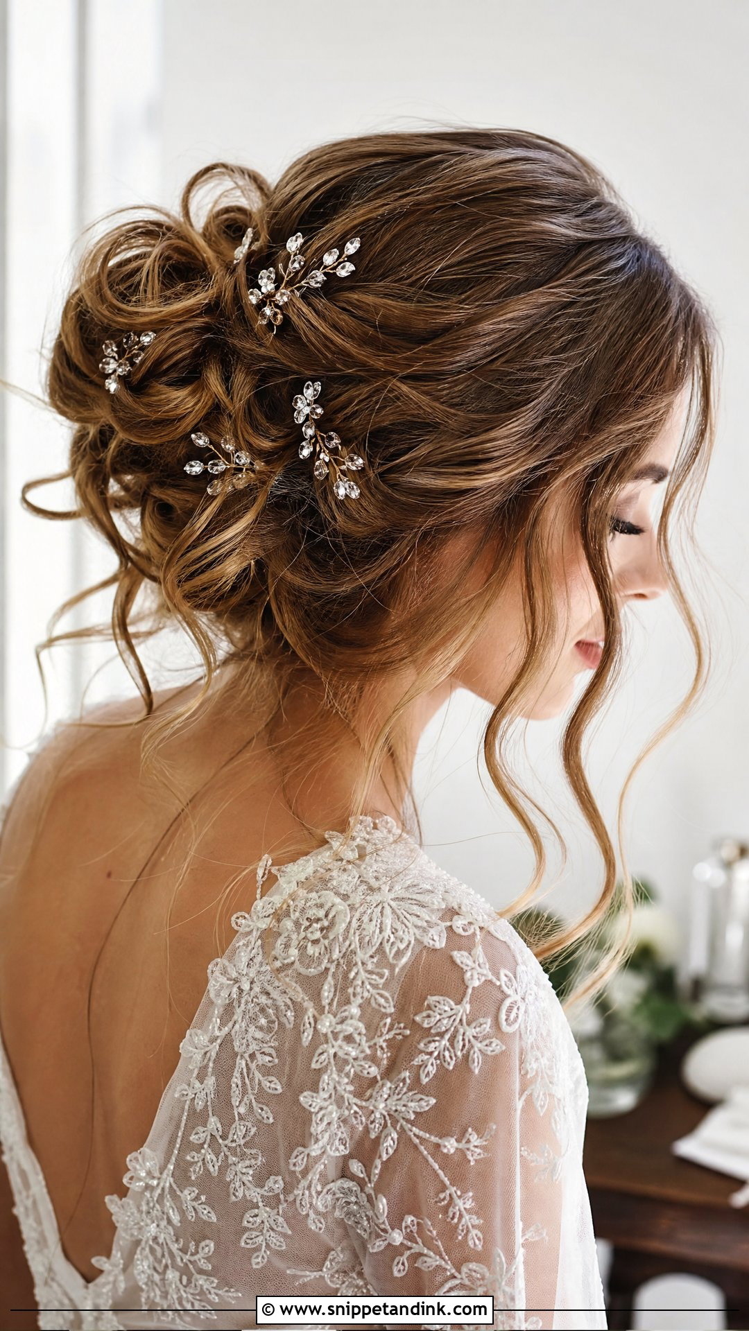 Crystal Wedding Hair Pins With Messy Bun - Snippet and Ink - 15 Crystal Wedding Hair Pins