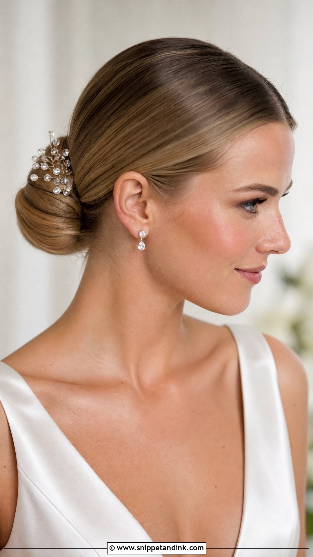 Crystal Wedding Hair Pins With Sleek Bun - Snippet and Ink - 15 Crystal Wedding Hair Pins