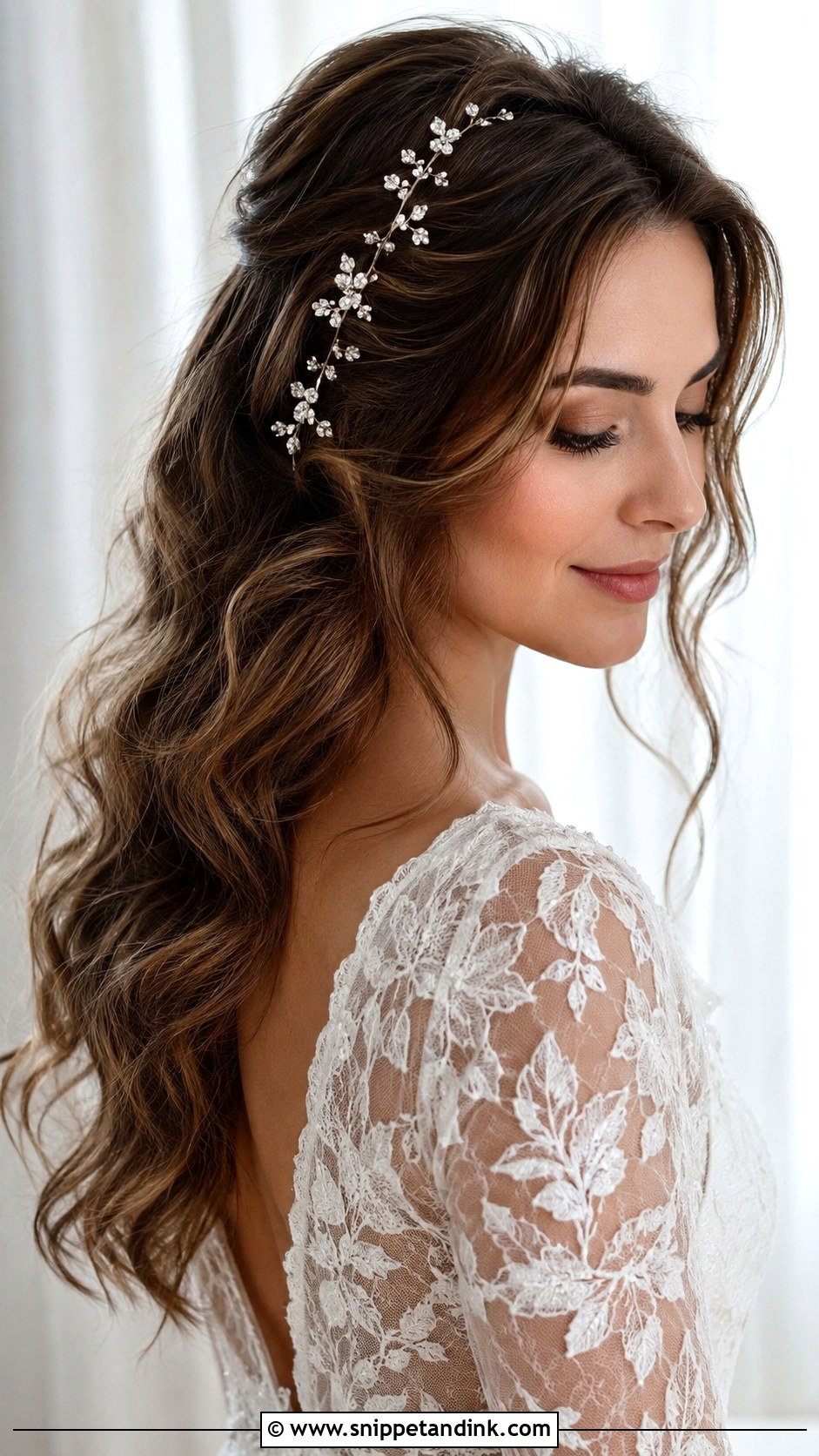 Crystal Wedding Hair Vine With Loose Waves - Snippet and Ink - 15 Wedding Hair Accessory Ideas