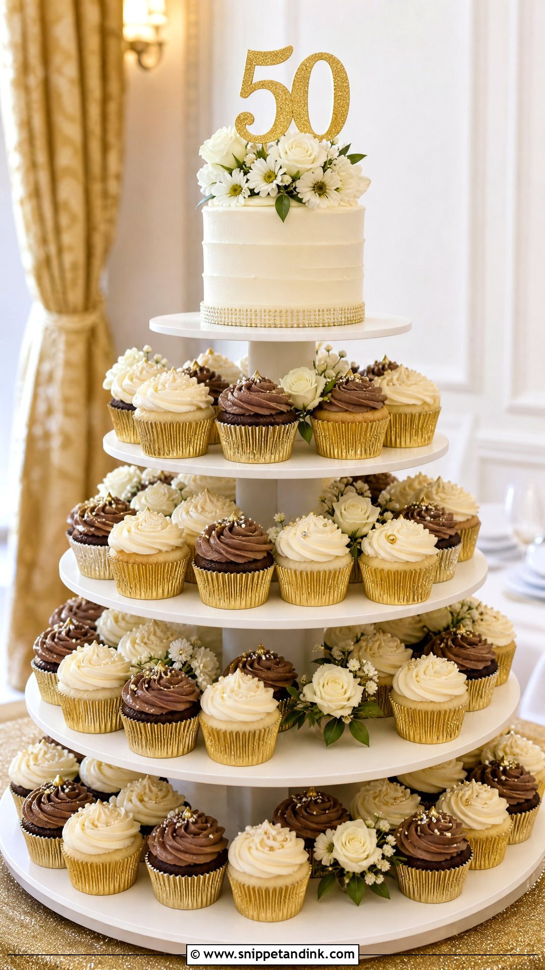 Cupcake Tower 50th Anniversary Cake - Snippet and Ink - 25 50th Wedding Anniversary Cakes