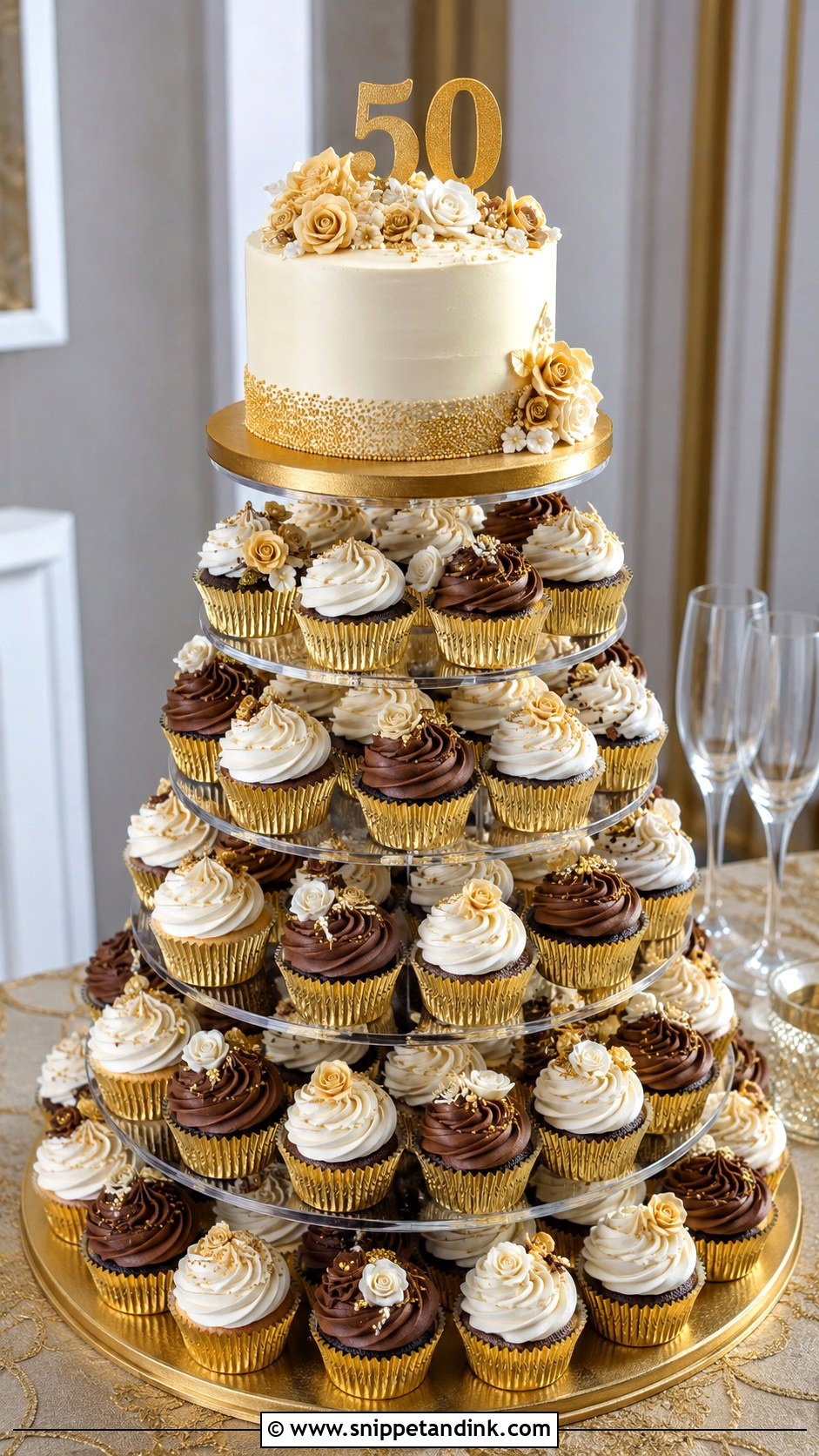 Cupcake Tower 50th Wedding Anniversary Cake - Snippet and Ink - 20 50th Wedding Anniversary Cake Ideas