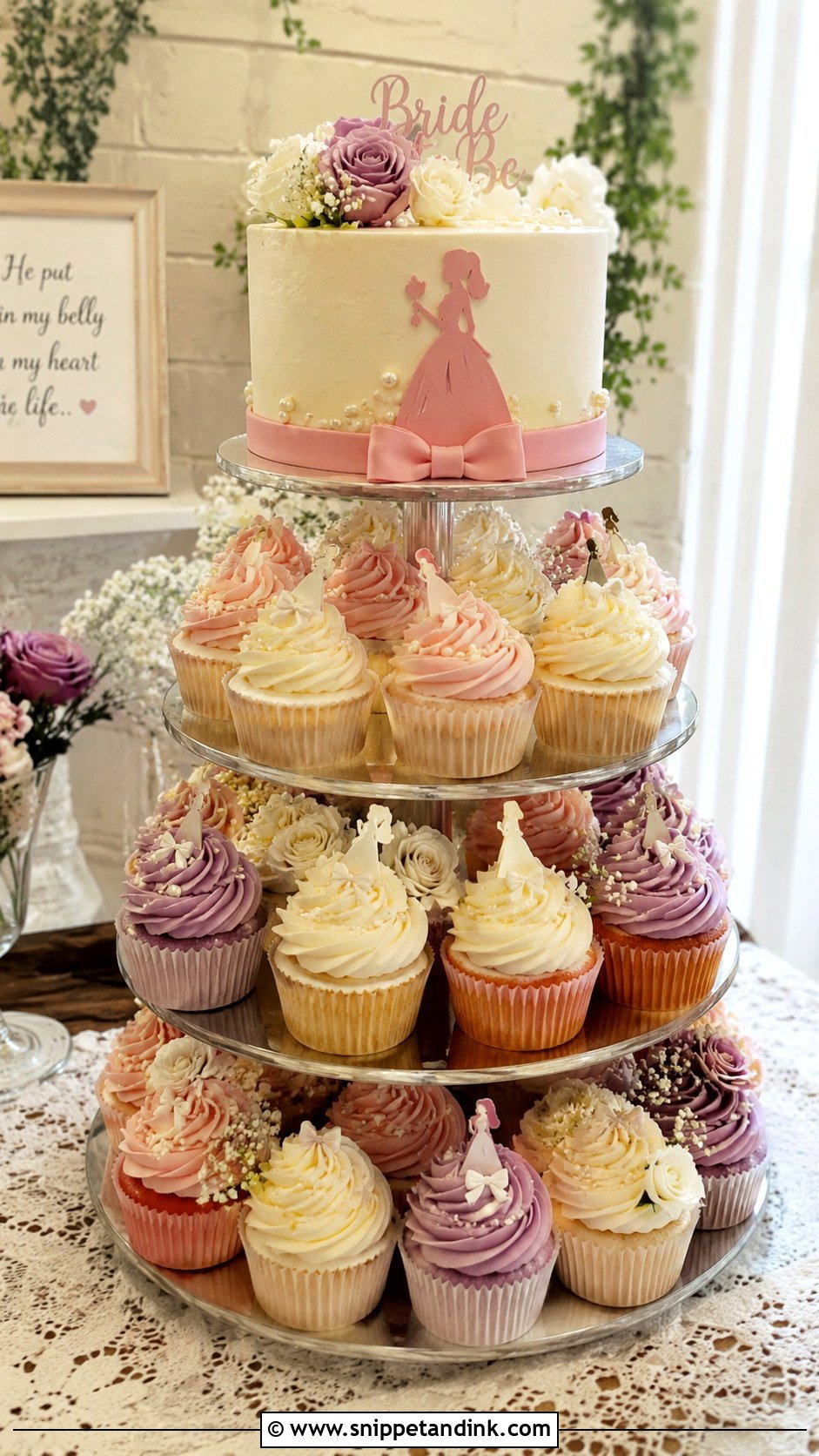 Cupcake Tower Bachelorette Cake - Snippet and Ink - 25 Let Them Eat Cake Bachelorette Ideas for Wedding