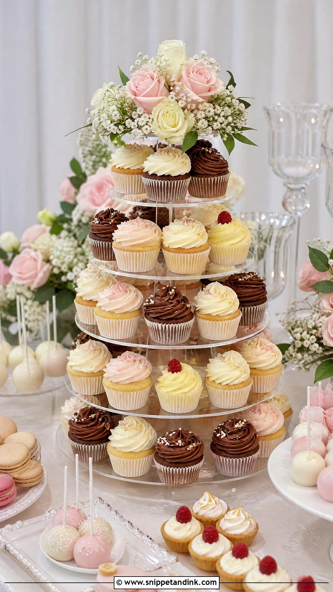 Cupcake Tower With Dessert Table - Snippet and Ink - 20 Wedding Cupcake Tower Ideas