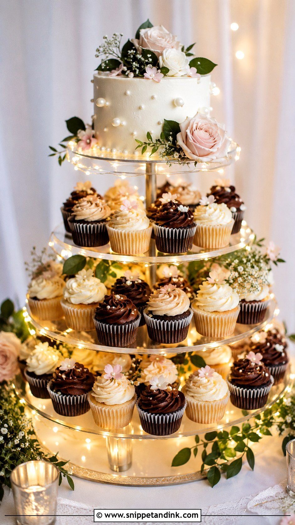 Cupcake Wedding Cake With Fairy Lights - Snippet and Ink - 20 Wedding Cake Ideas with Fairy Lights