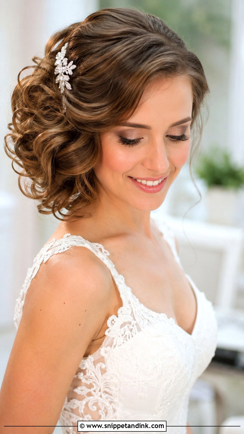 Curled Bob With Side Sweep - Snippet and Ink - 35 Short Hair Wedding Styles