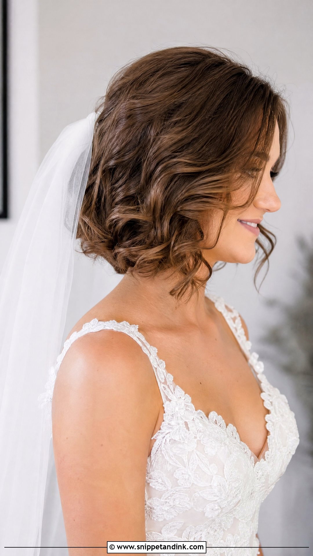 Curled Bob With Veil Underneath - Snippet and Ink - 20 Long Bob Wedding Hairstyles