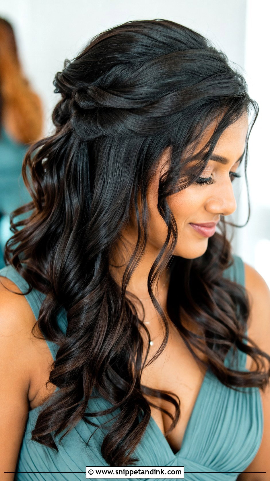 Curled Bridesmaid Hair With Twisted Crown - Snippet and Ink - 20 Curled Bridesmaid Hair Ideas