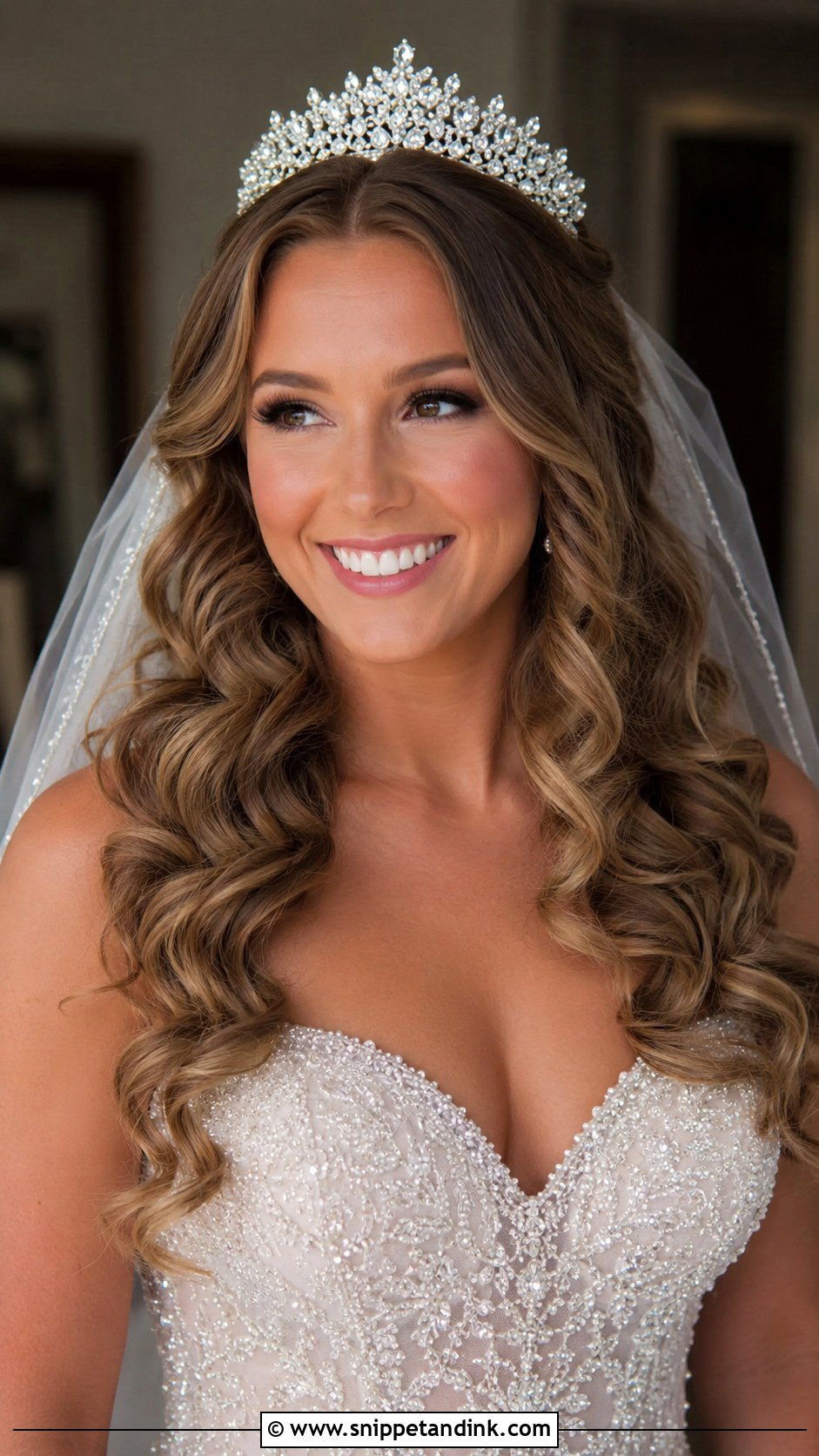 Curled Hair Down With Tiara - Snippet and Ink - 20 Curled Wedding Hair Down Ideas