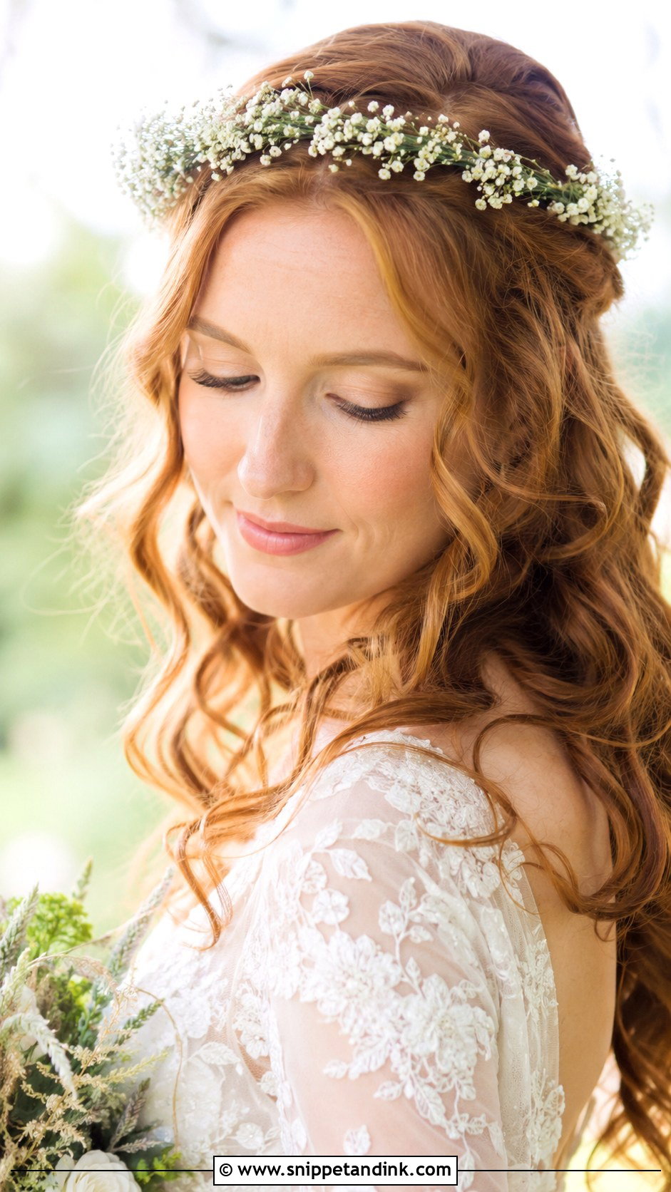 Curled Hair With Flower Crown - Snippet and Ink - 20 Curled Wedding Hair Down Ideas