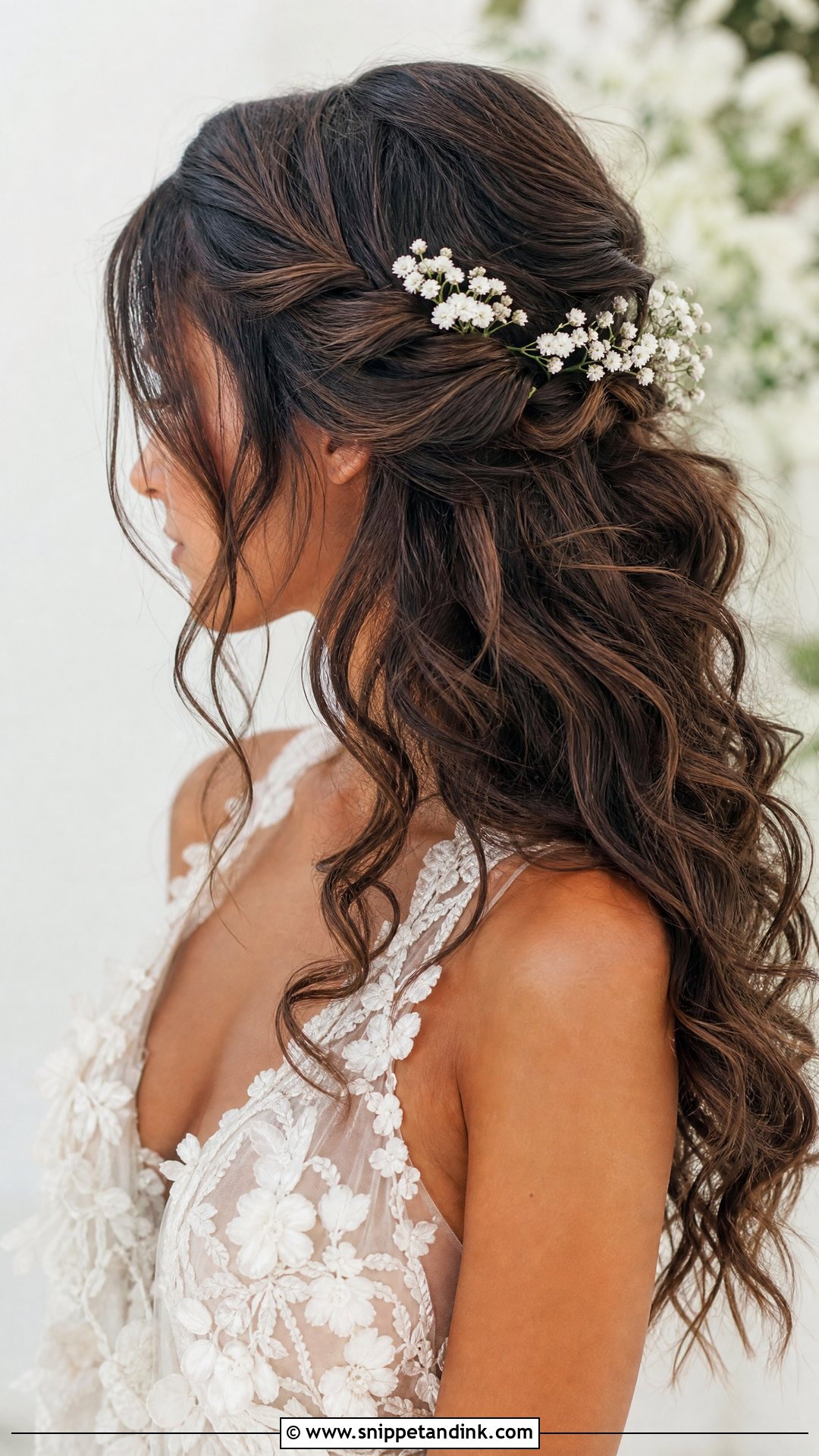 Curled Hair With Flowers - Snippet and Ink - 15 Curled Hair Wedding Styles
