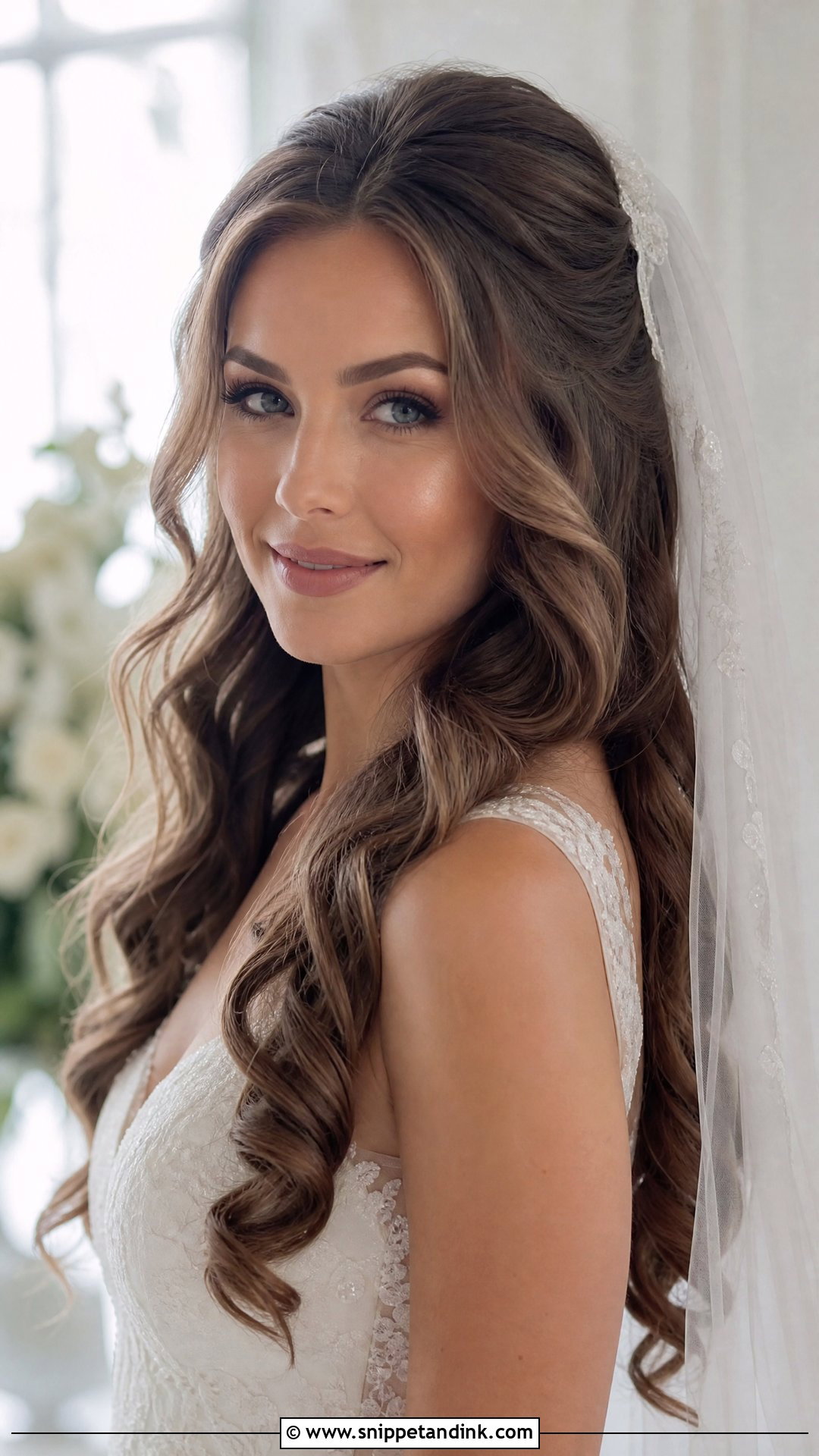 Curled Hair With Veil - Snippet and Ink - 15 Curled Hair Wedding Styles