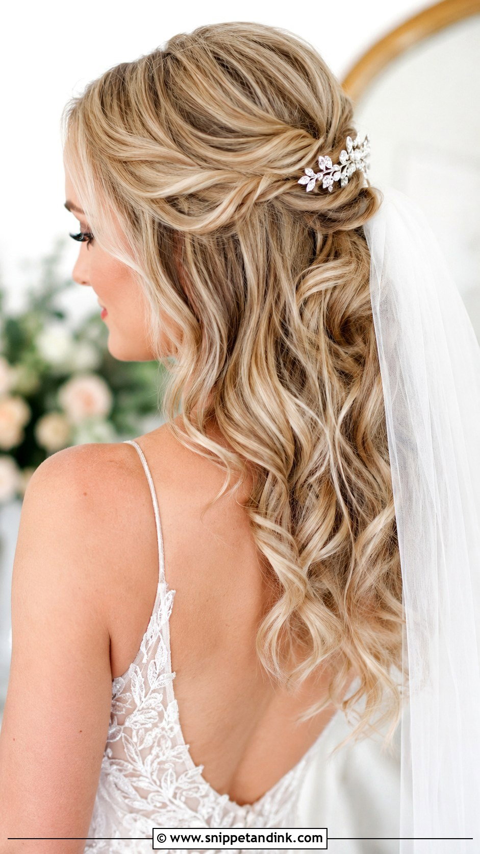 Curled Half Up Bridal Style - Snippet and Ink - 30 Wedding Day Hair Ideas
