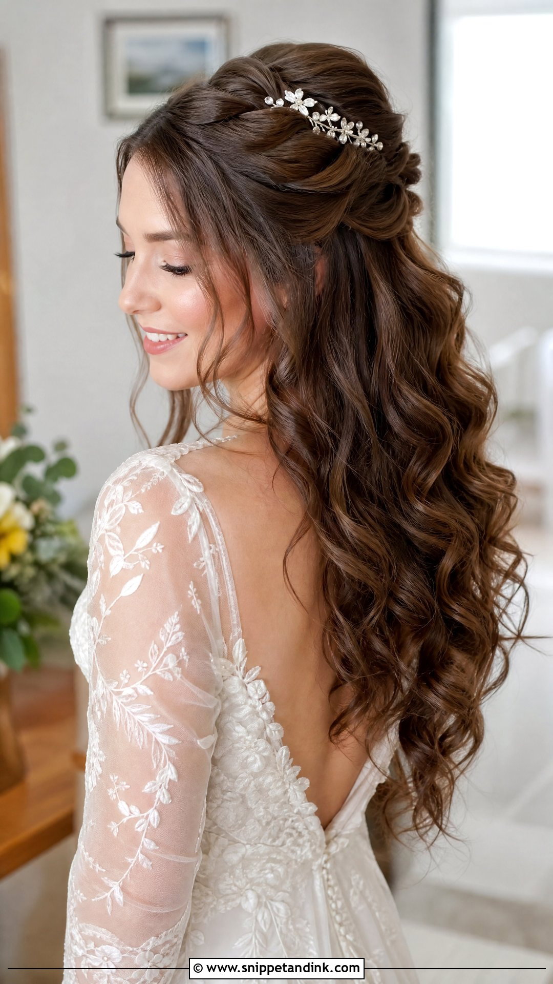 Curled Half Up Wedding Hair - Snippet and Ink - 15 Curled Hair Wedding Styles