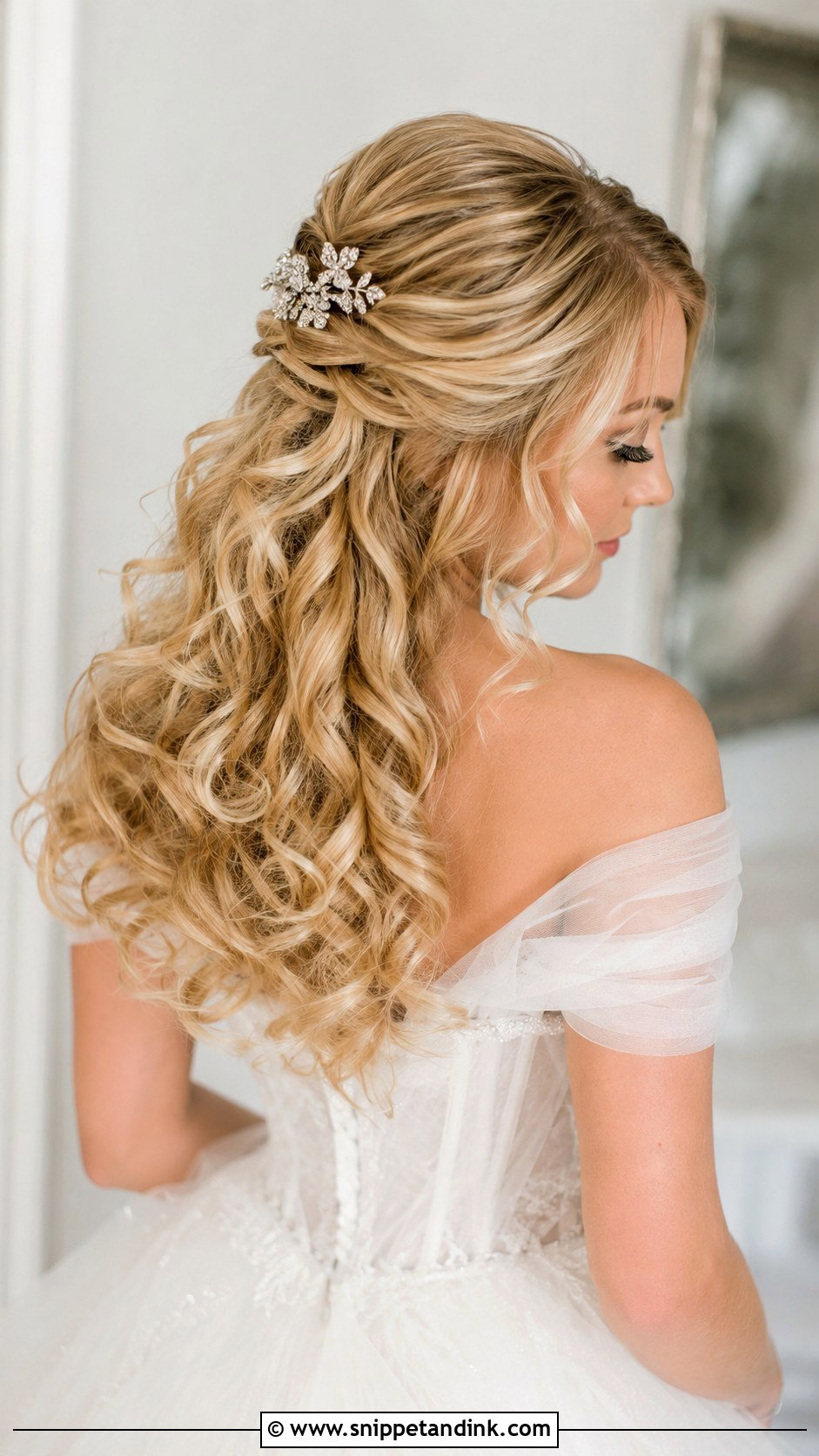 Curled Half Up Wedding Hairstyle for Medium Hair - Snippet and Ink - 20 Wedding Hair Styles Medium Hair