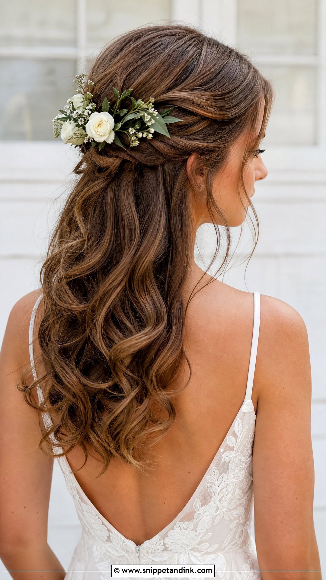 Curled Half Up With Flowers - Snippet and Ink - 20 Princess Wedding Hair Ideas