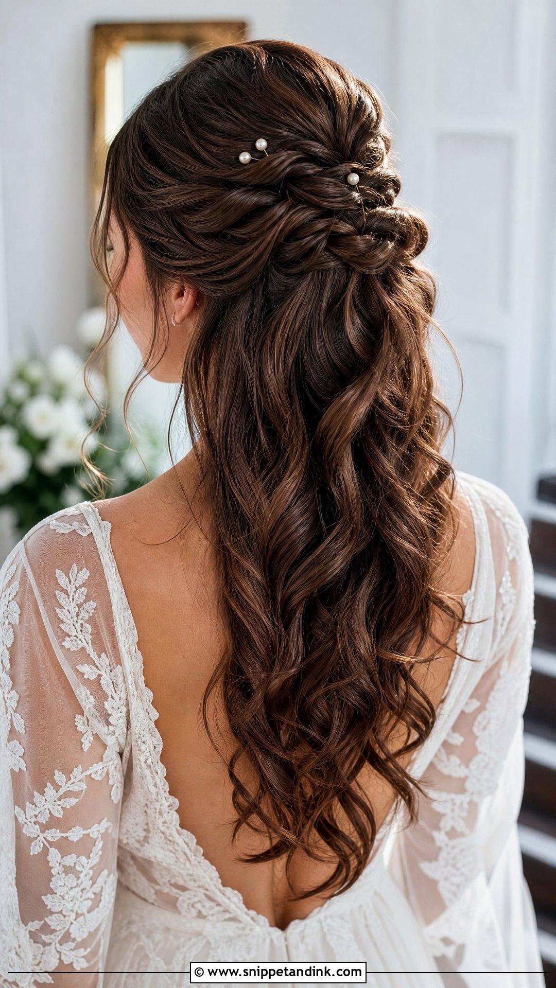Curled Half Updo With Twists - Snippet and Ink - 20 Curled Bridal Hair Ideas